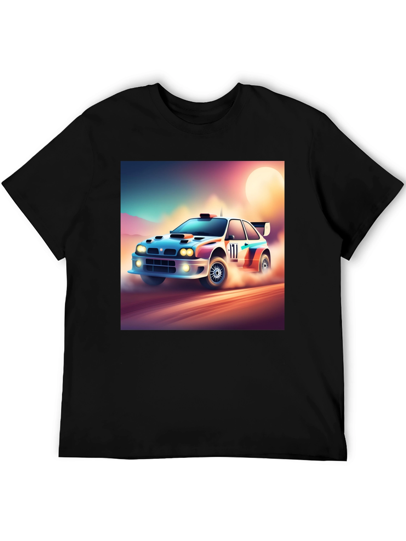 Rally Car Graphic Tee - Black Cotton Shirt