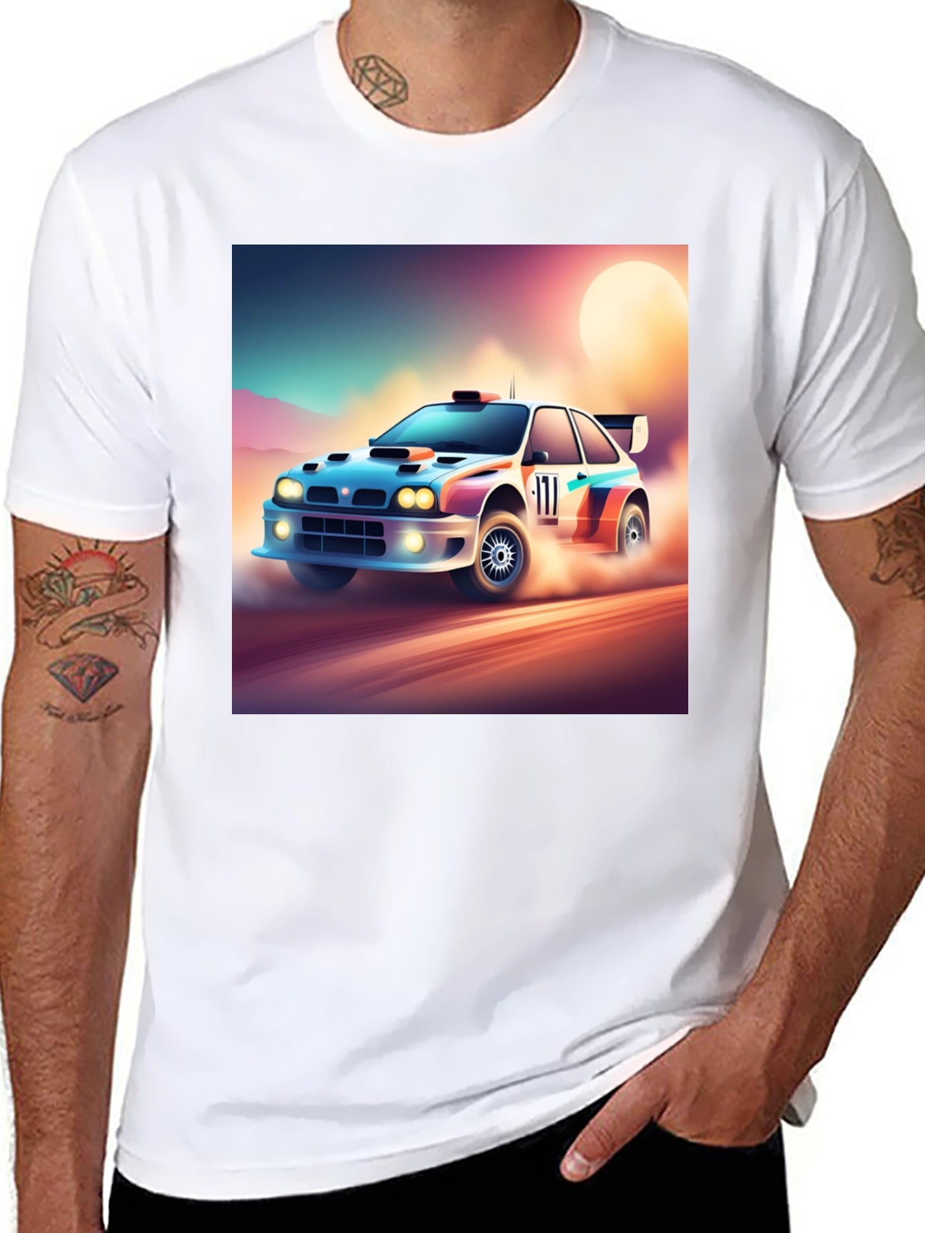 Rally Car Graphic Tee - Black Cotton Shirt