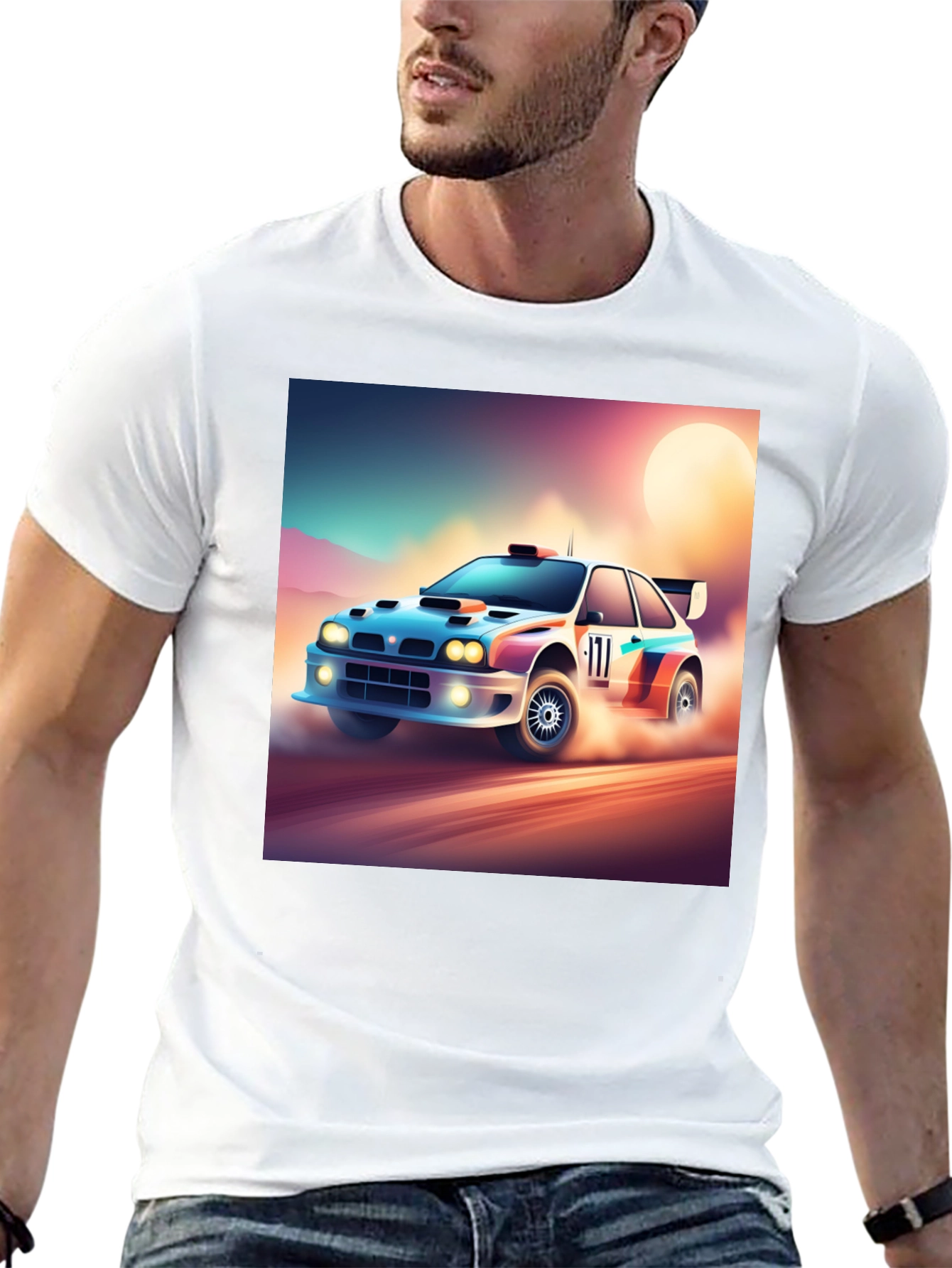 Rally Car Graphic Tee - Black Cotton Shirt