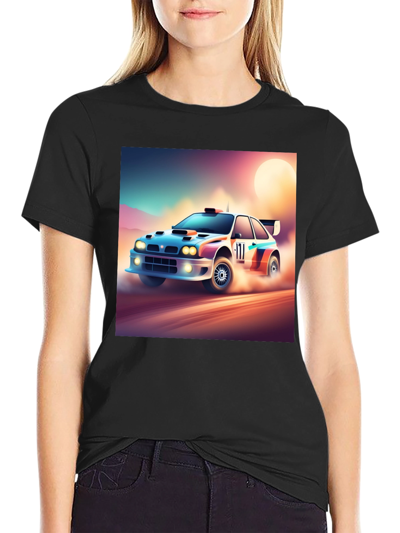 Rally Car Graphic Tee - Black Cotton Shirt