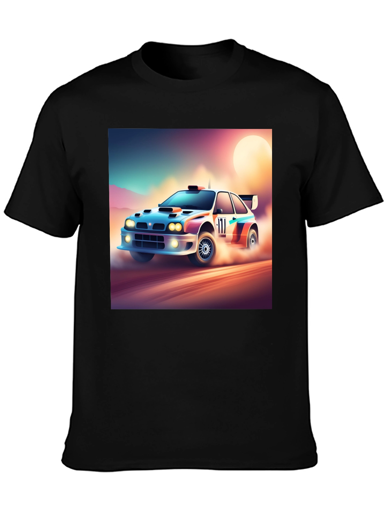 Rally Car Graphic Tee - Black Cotton Shirt