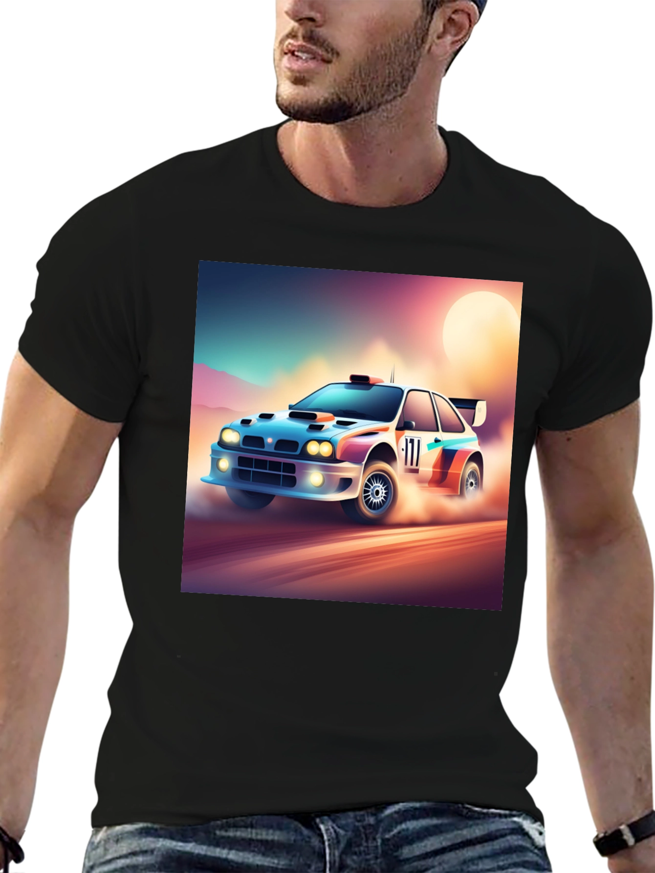 Rally Car Graphic Tee - Black Cotton Shirt
