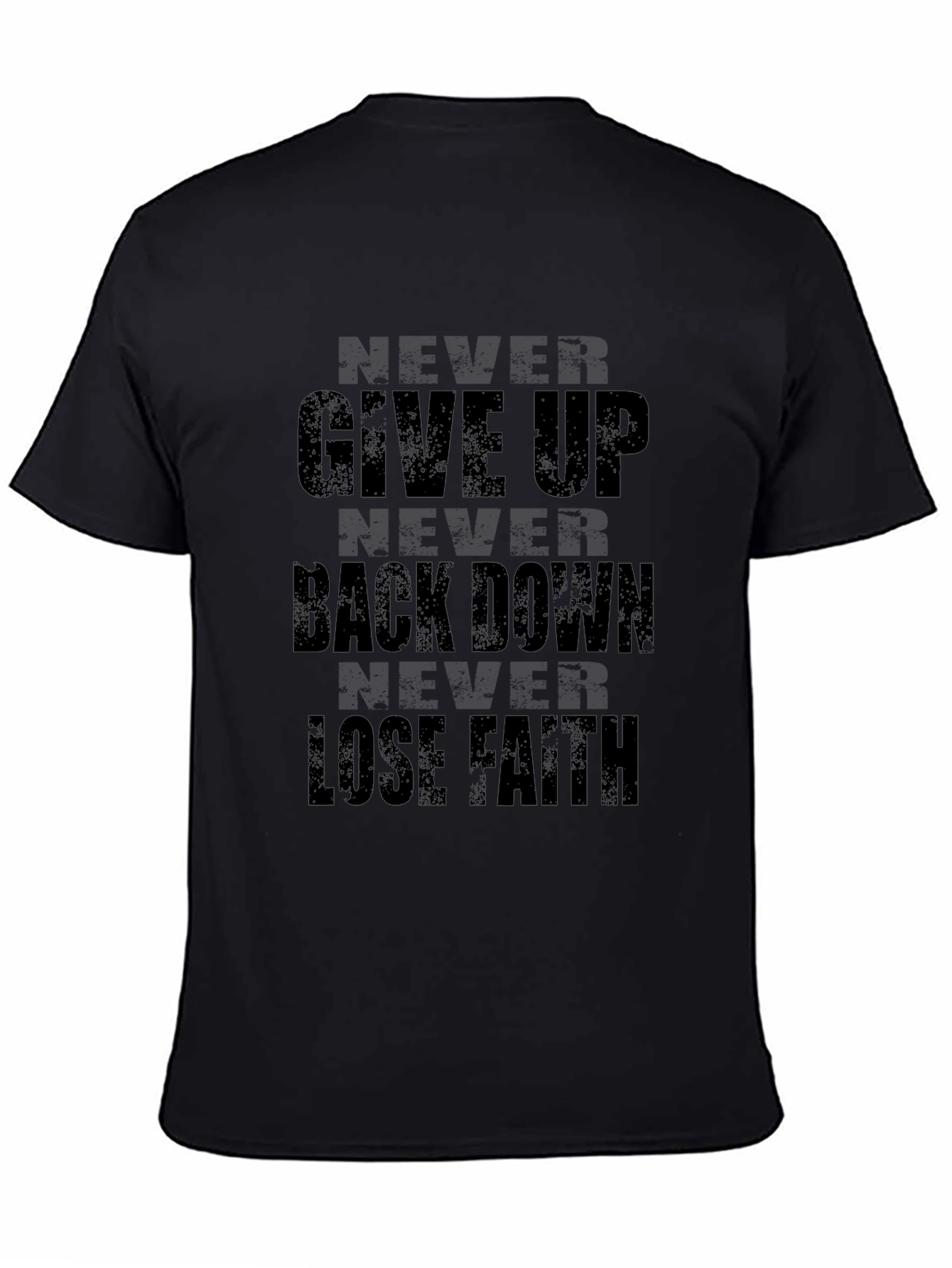 Motivational Never Give Up Graphic Print Black T-Shirt