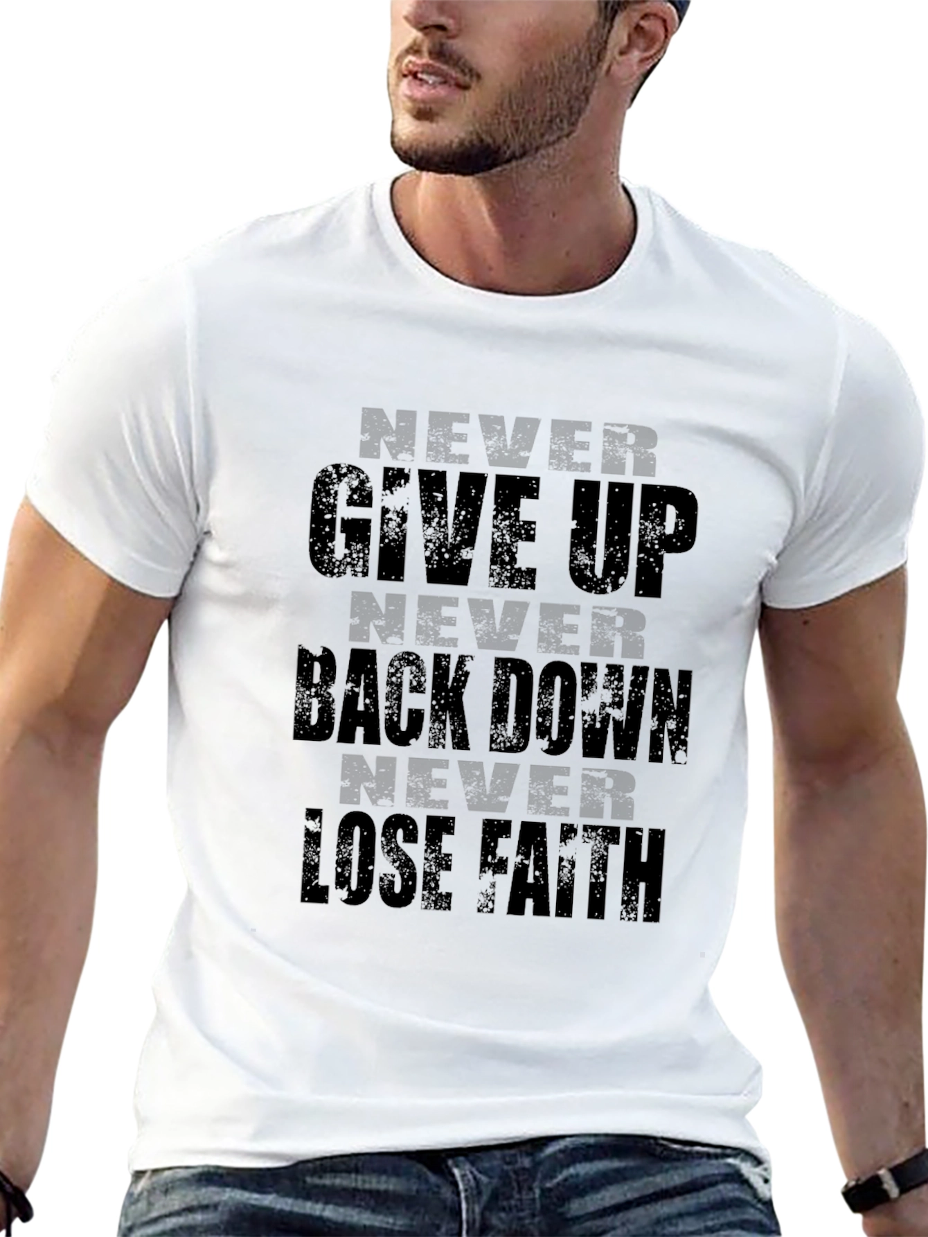 Motivational Never Give Up Graphic Print Black T-Shirt