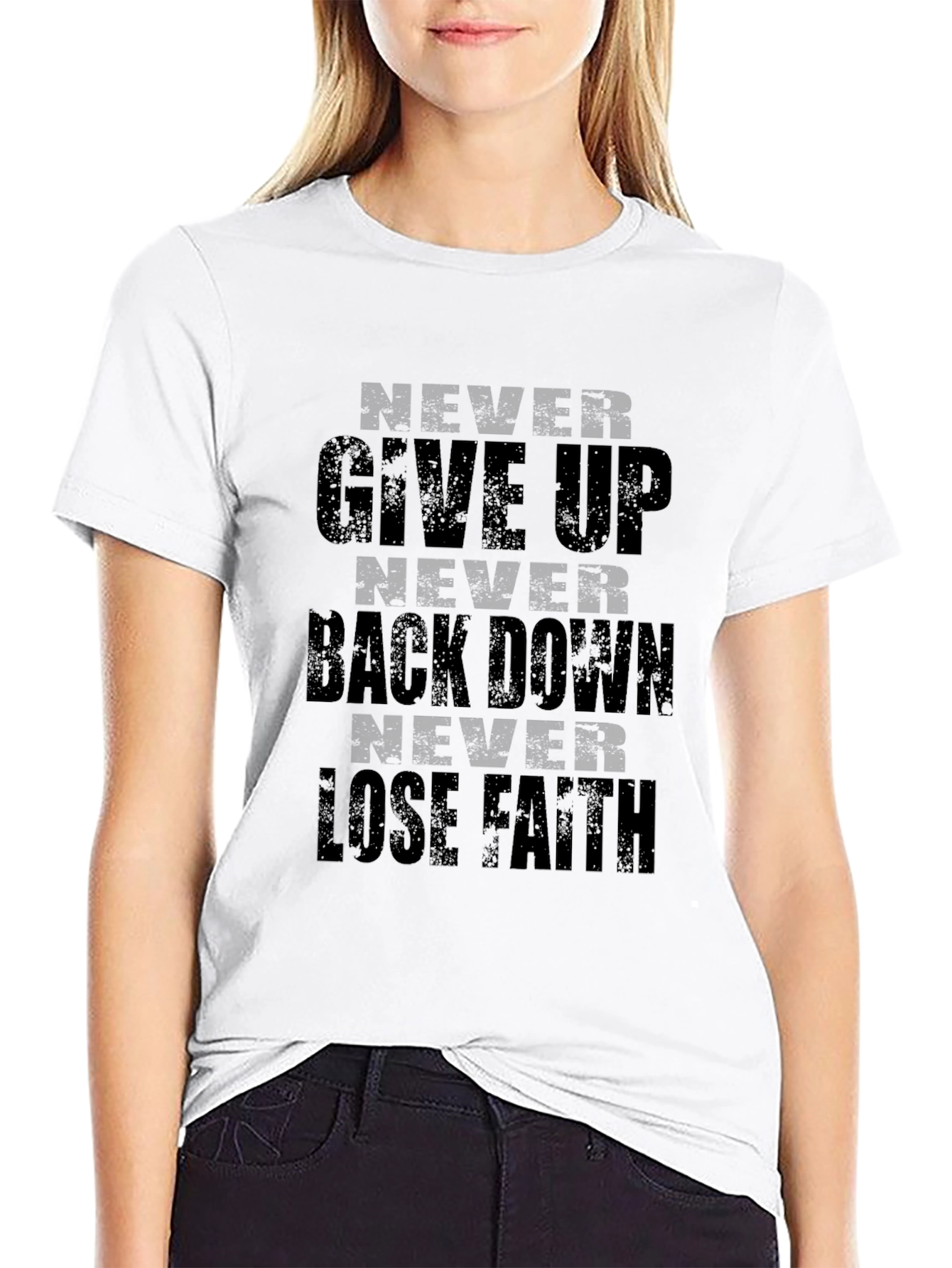 Motivational Never Give Up Graphic Print Black T-Shirt