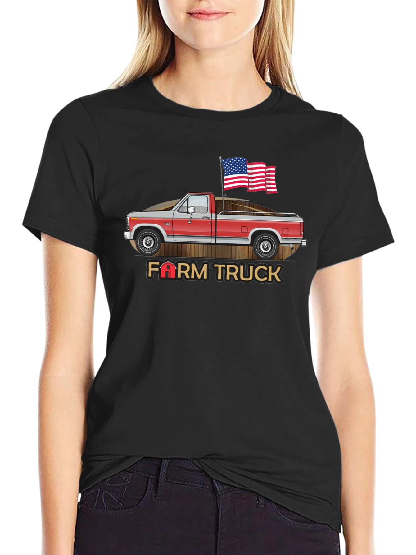 Farm Truck Graphic Tee - Patriotic American Flag
