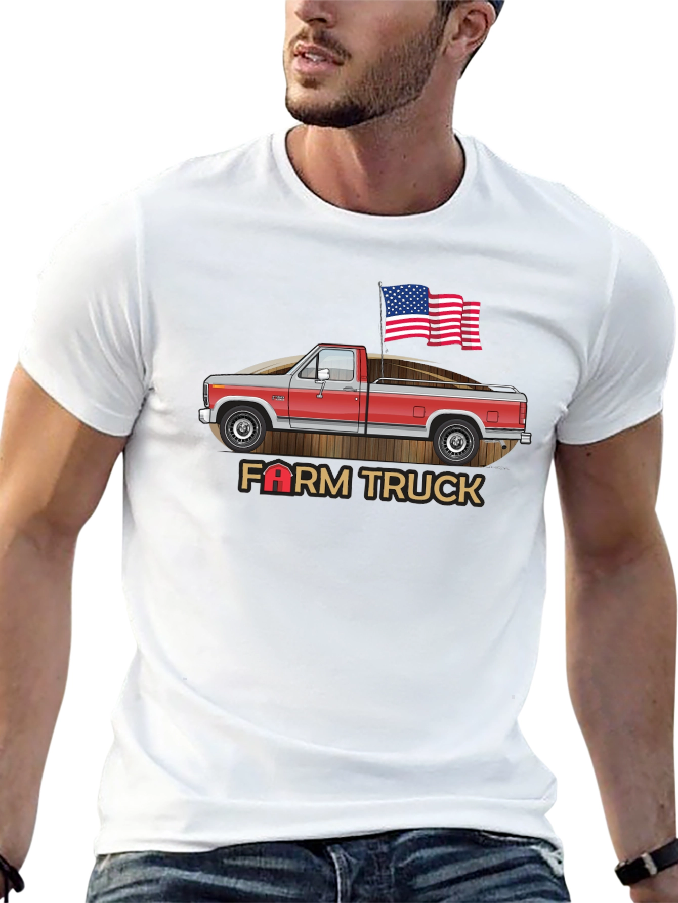 Farm Truck Graphic Tee - Patriotic American Flag
