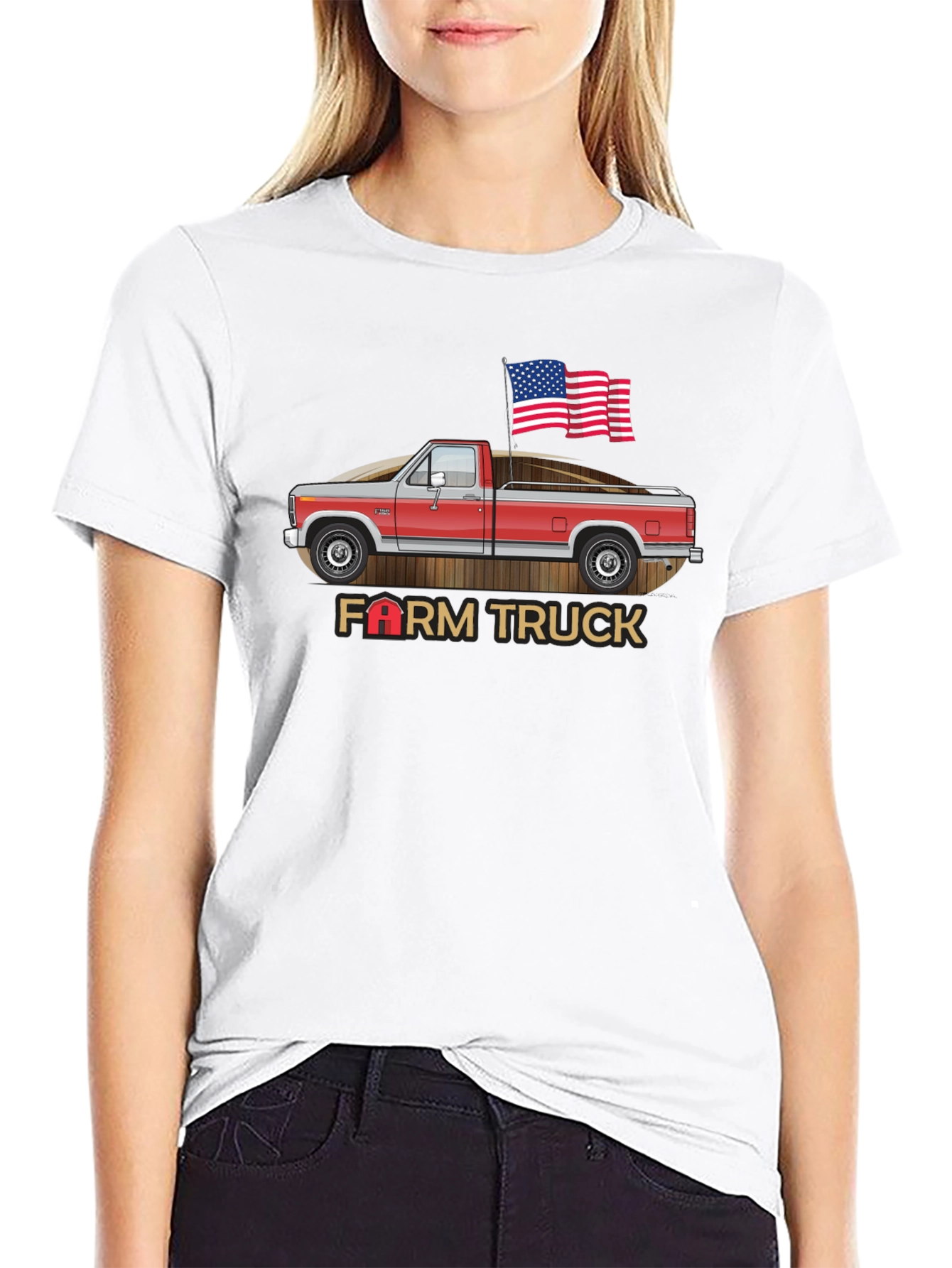 Farm Truck Graphic Tee - Patriotic American Flag