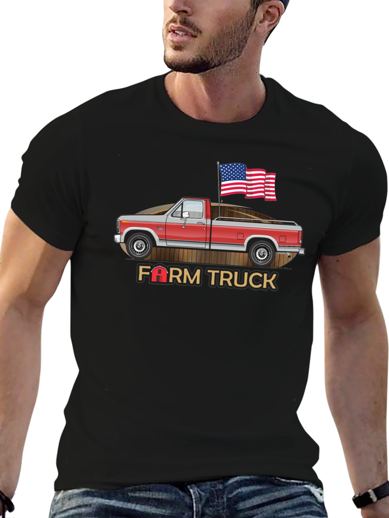Farm Truck Graphic Tee - Patriotic American Flag