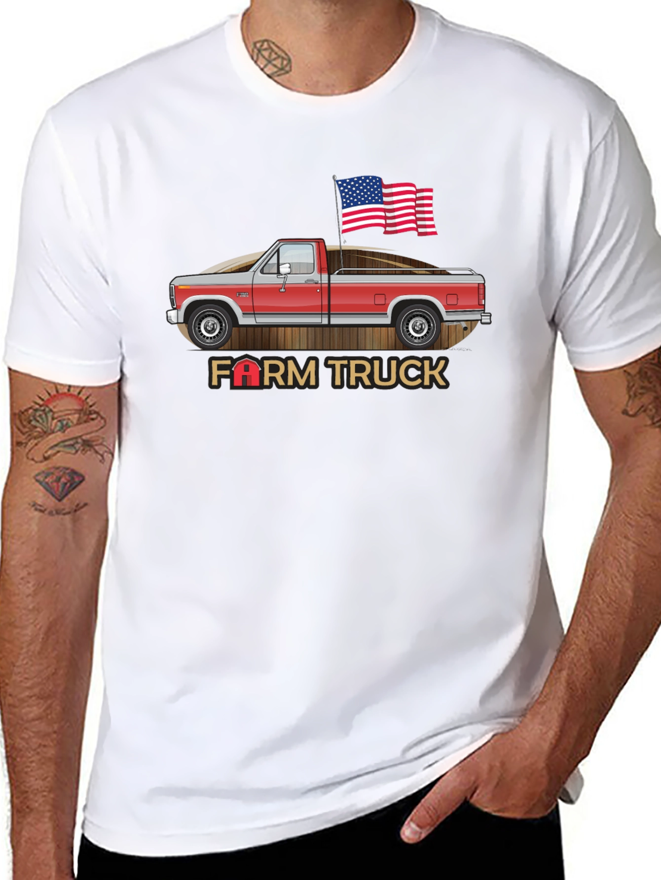 Farm Truck Graphic Tee - Patriotic American Flag