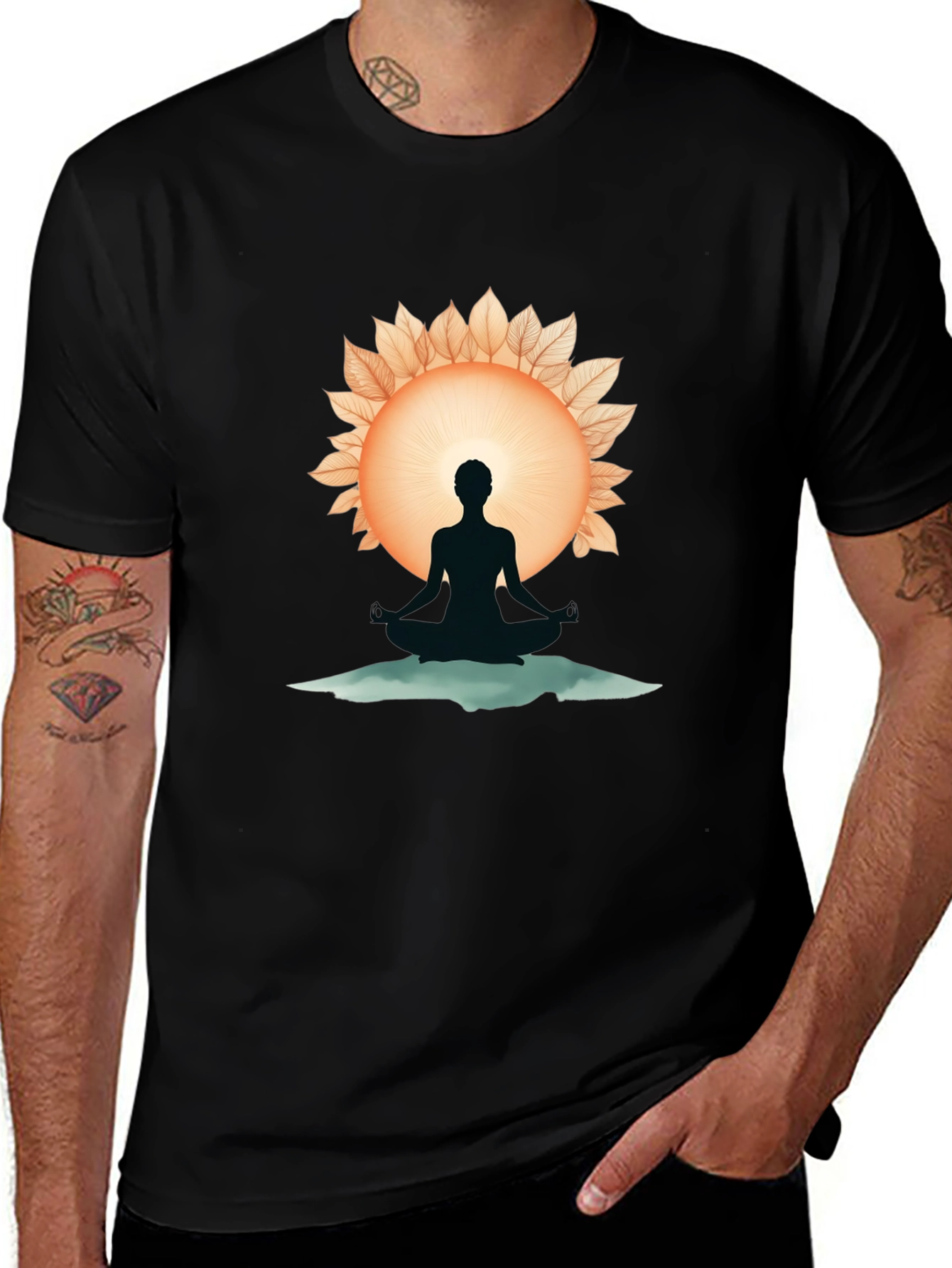 Meditative Silhouette Graphic Tee - Black