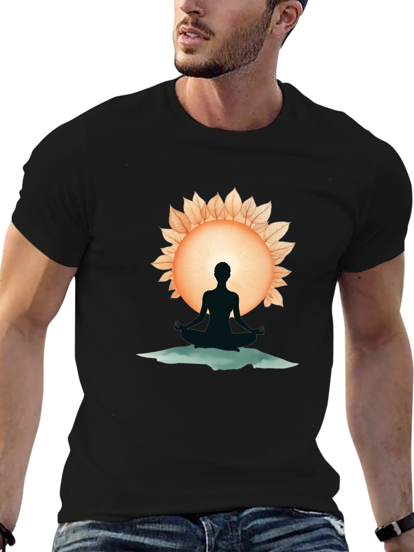 Meditative Silhouette Graphic Tee - Black