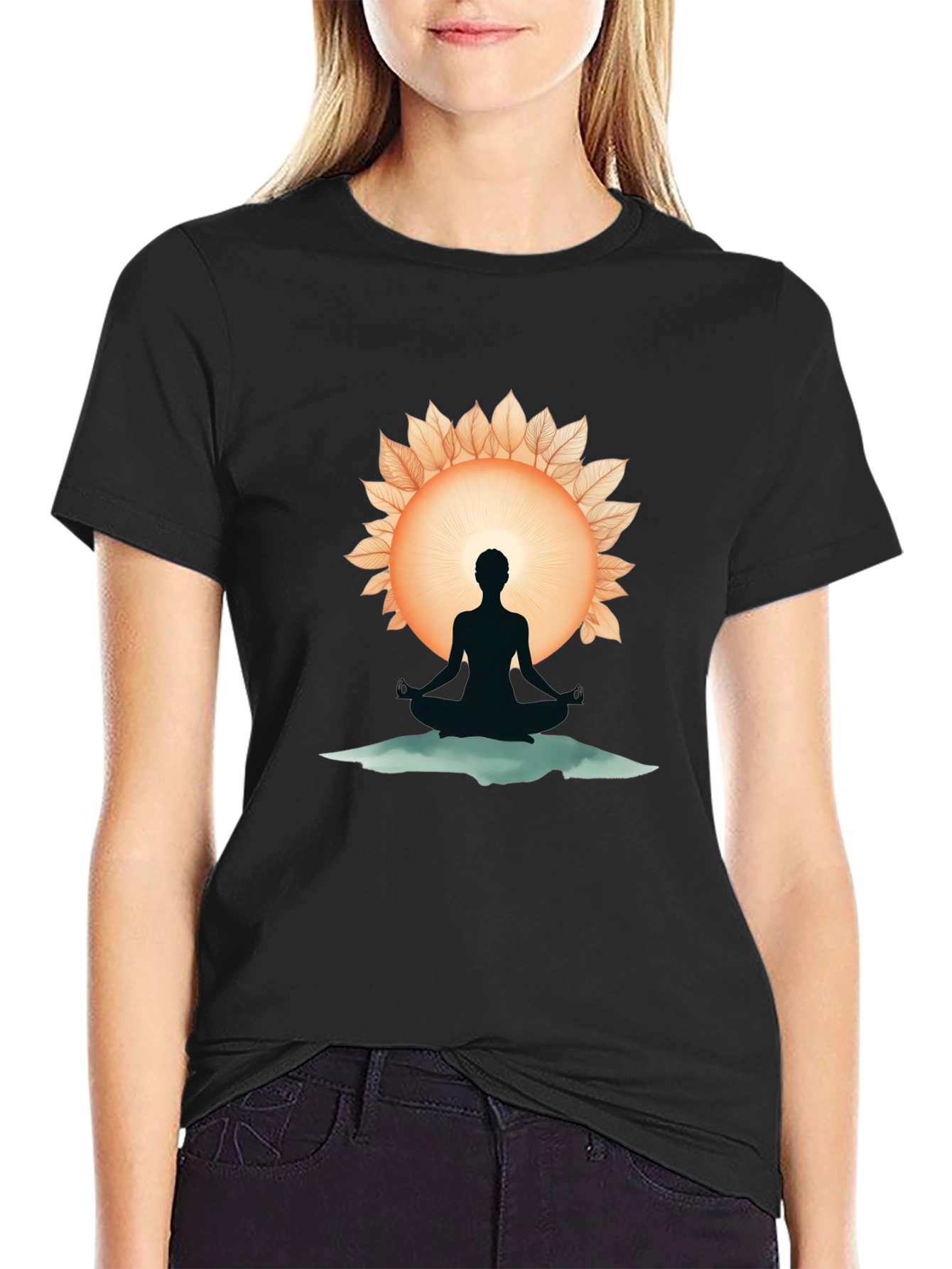 Meditative Silhouette Graphic Tee - Black