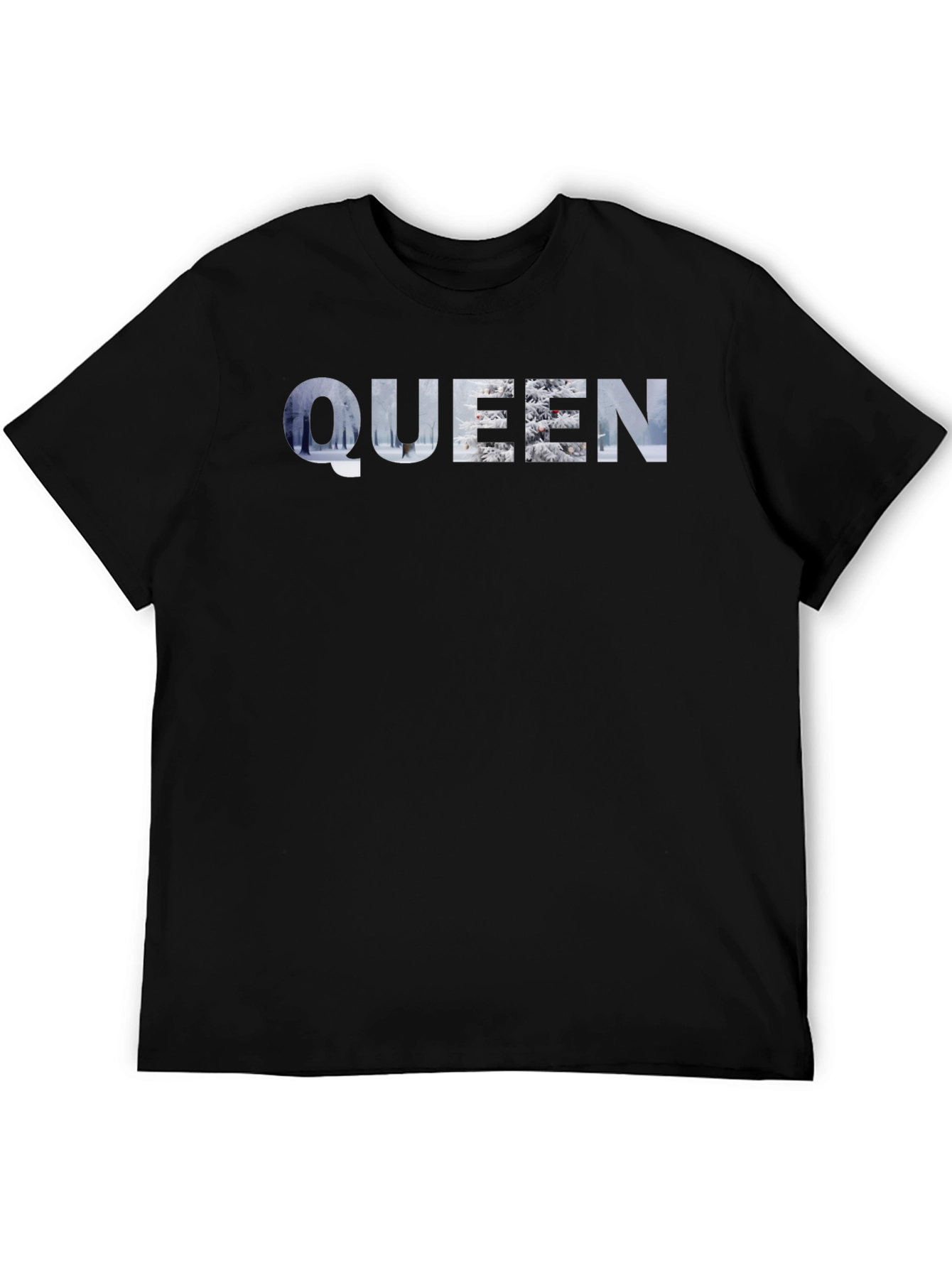 Queen Winter Scene Graphic Black T-Shirt
