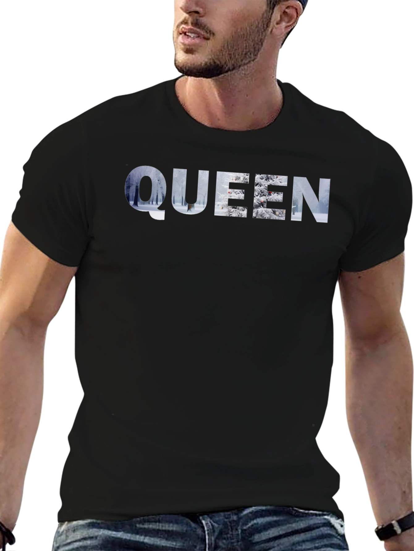 Queen Winter Scene Graphic Black T-Shirt