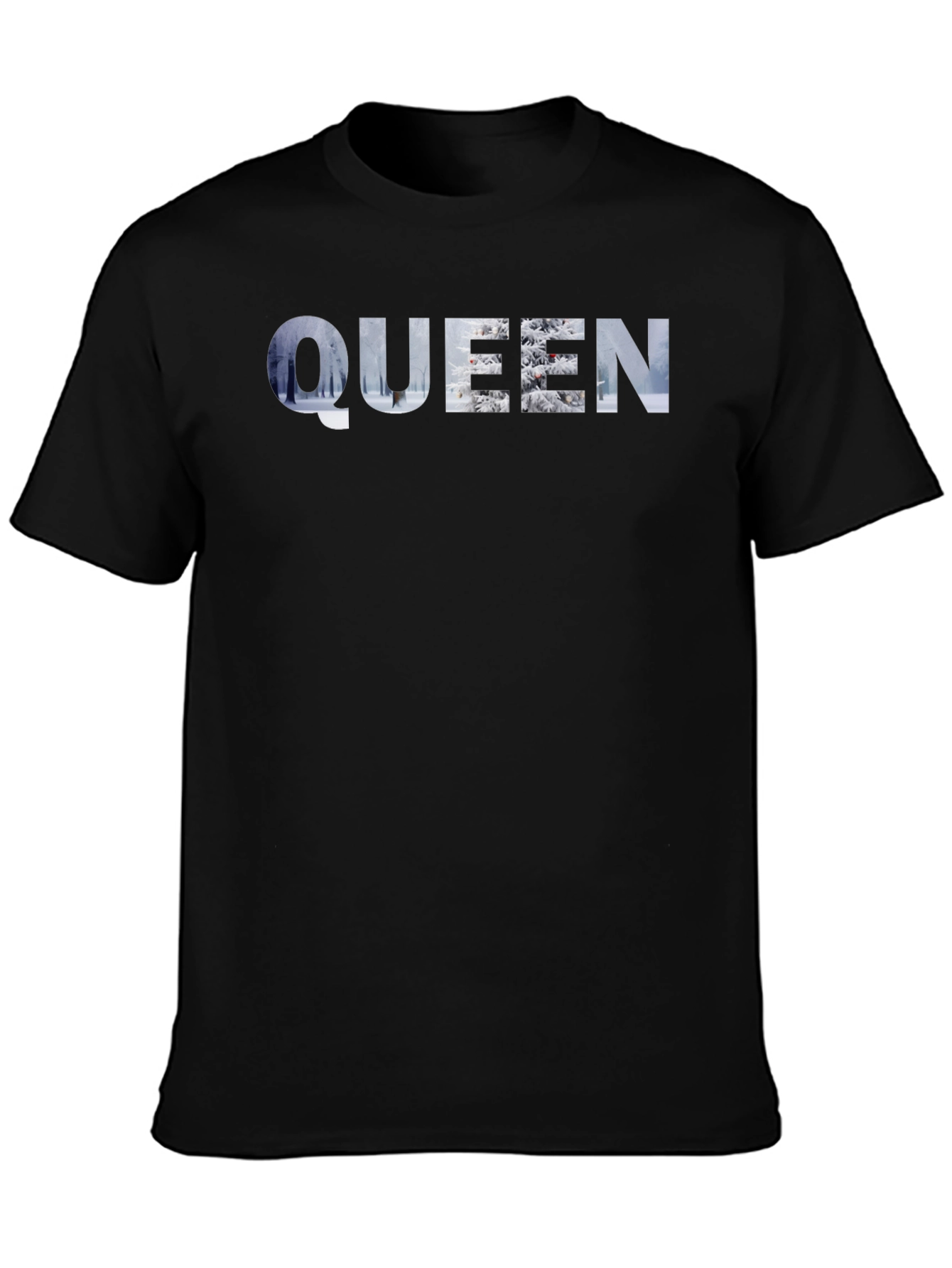 Queen Winter Scene Graphic Black T-Shirt