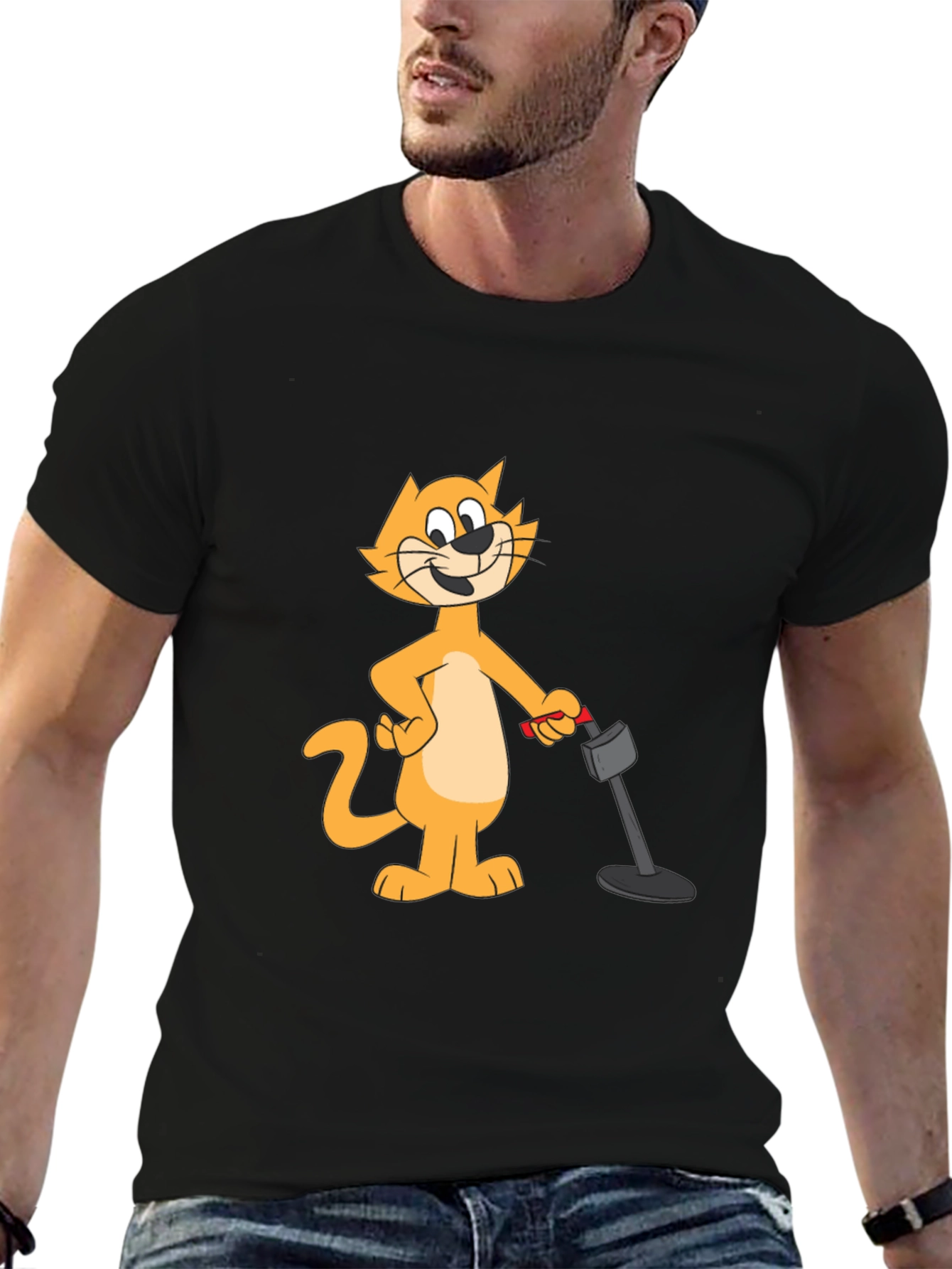 Cool Cat Cartoon Black T-Shirt