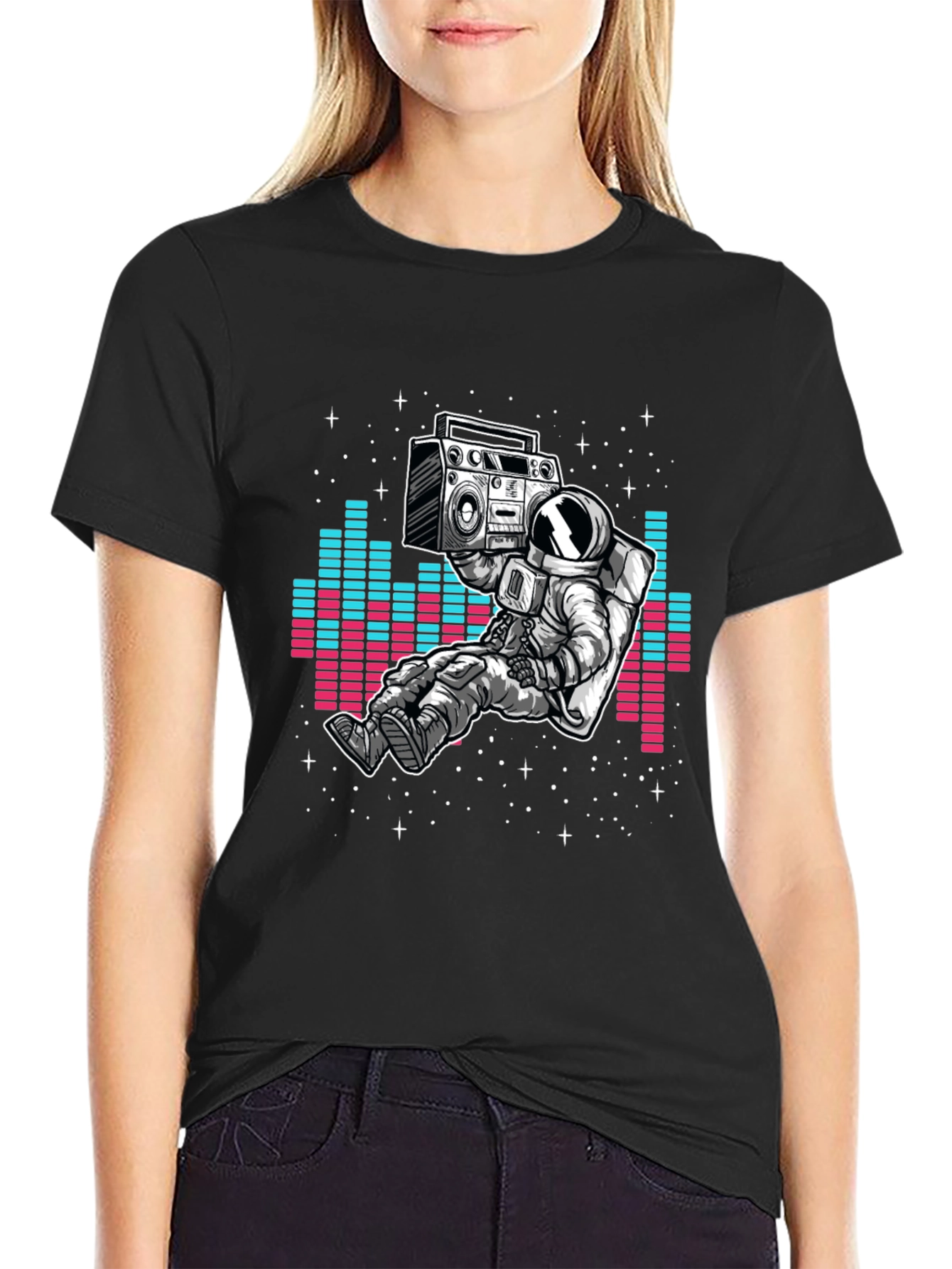 Astronaut Boombox Graphic T-Shirt - Black