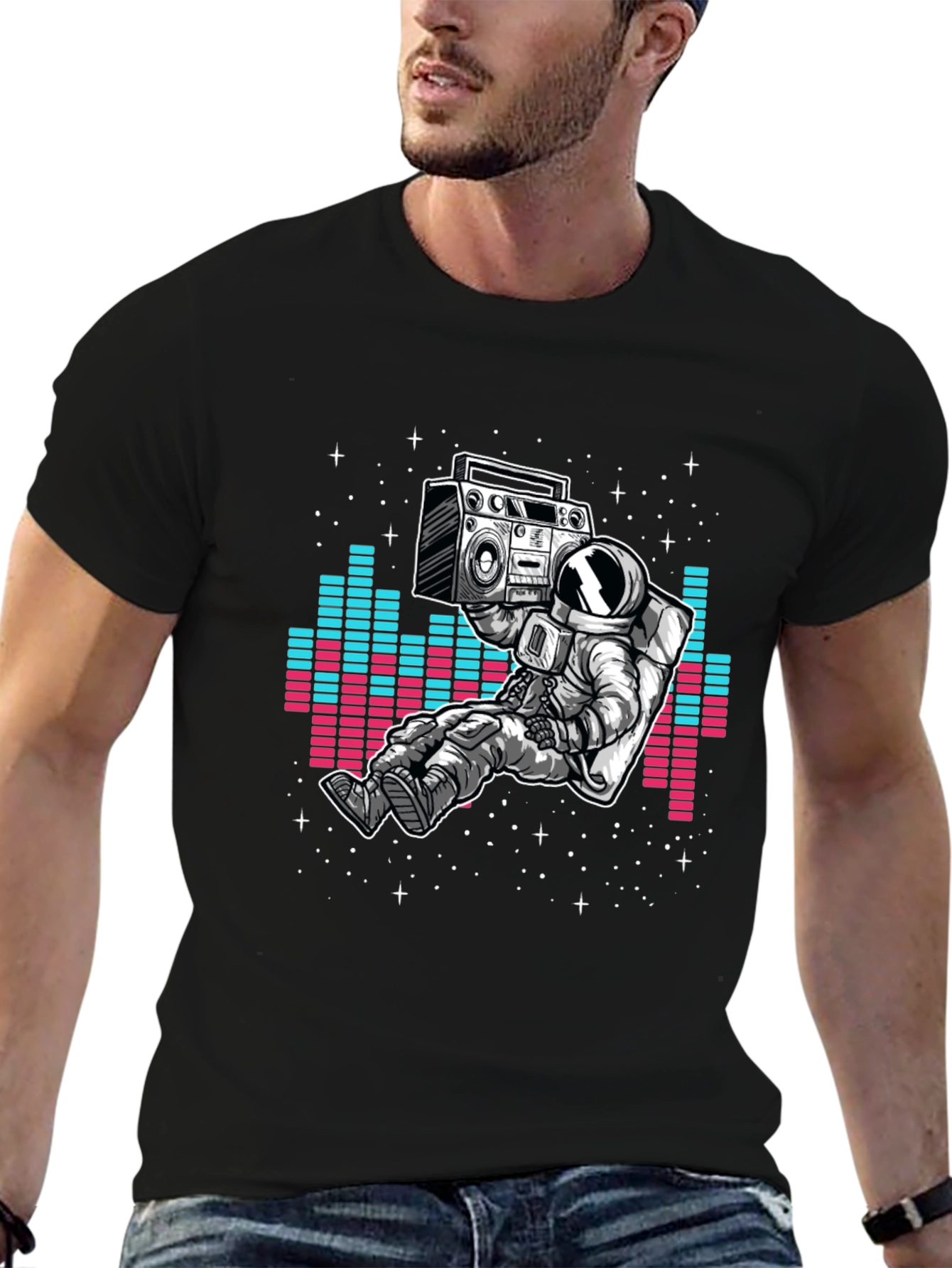 Astronaut Boombox Graphic T-Shirt - Black