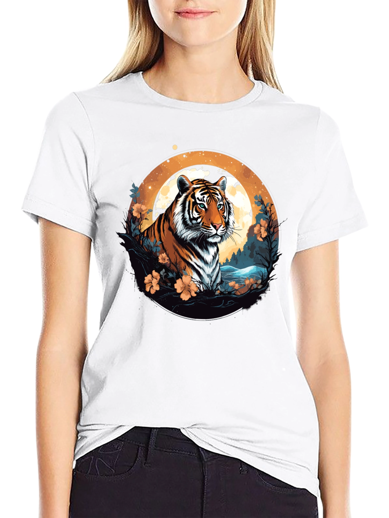 Tiger Graphic Tee - Black Cotton Blend T-Shirt
