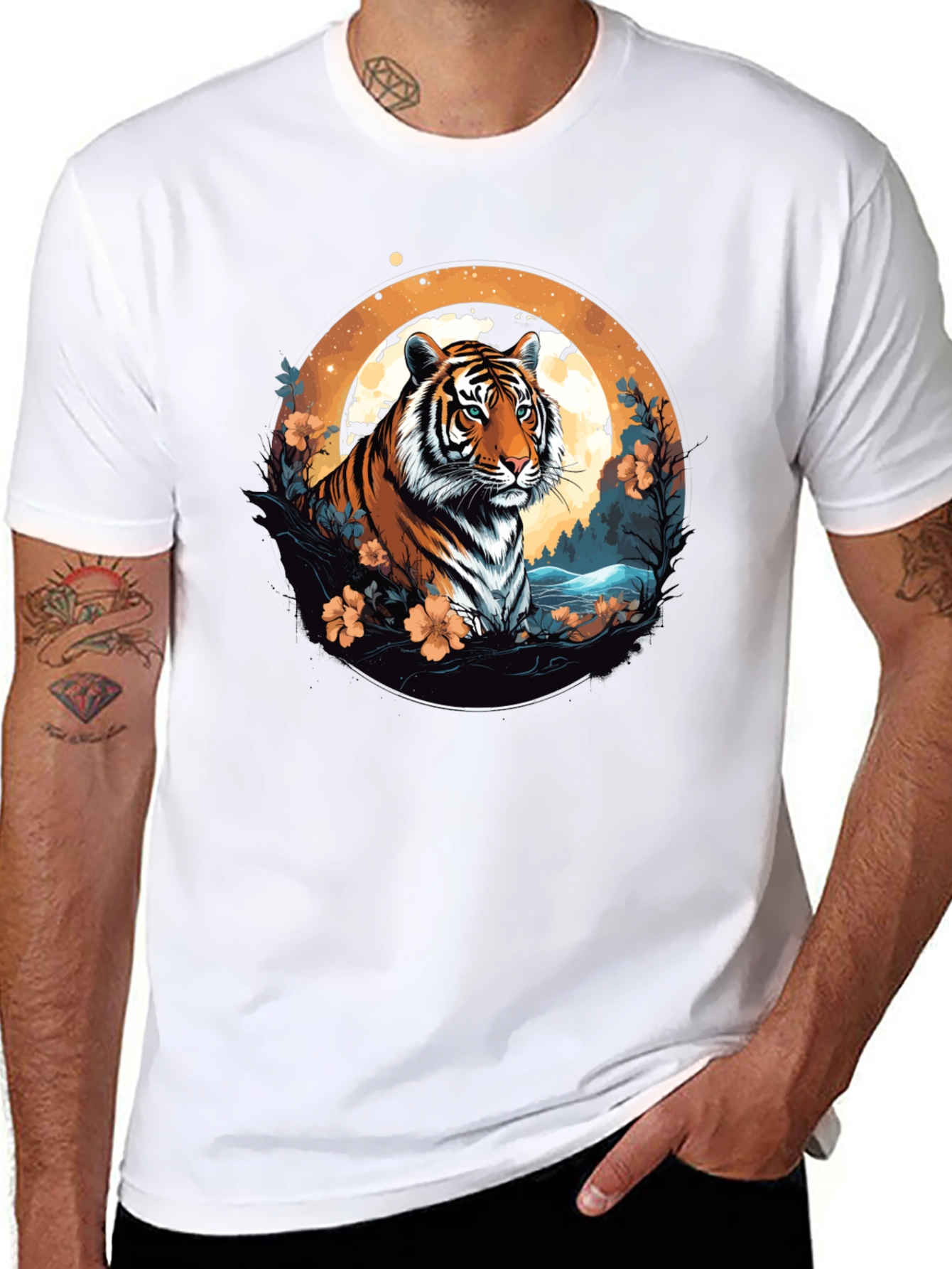 Tiger Graphic Tee - Black Cotton Blend T-Shirt