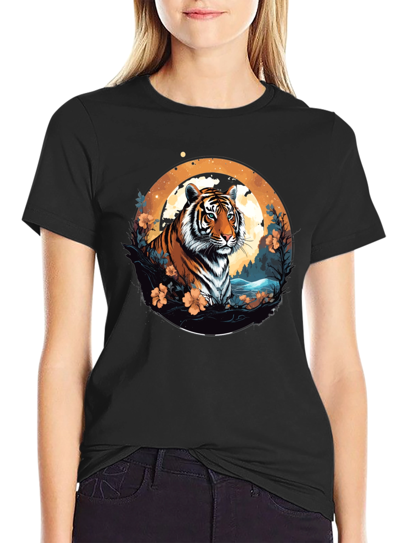 Tiger Graphic Tee - Black Cotton Blend T-Shirt