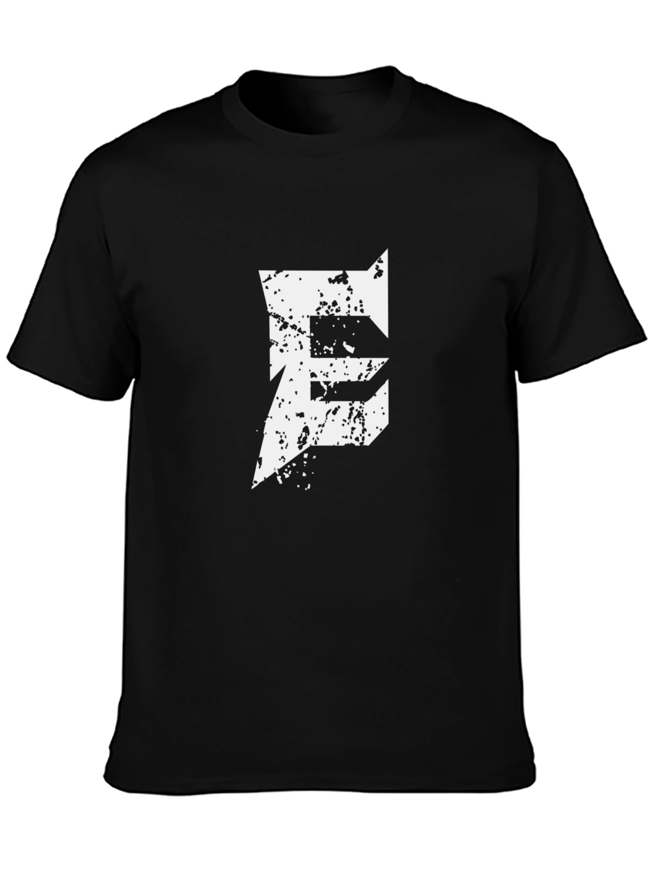 Mens Black T-Shirt with Distressed E Graphic