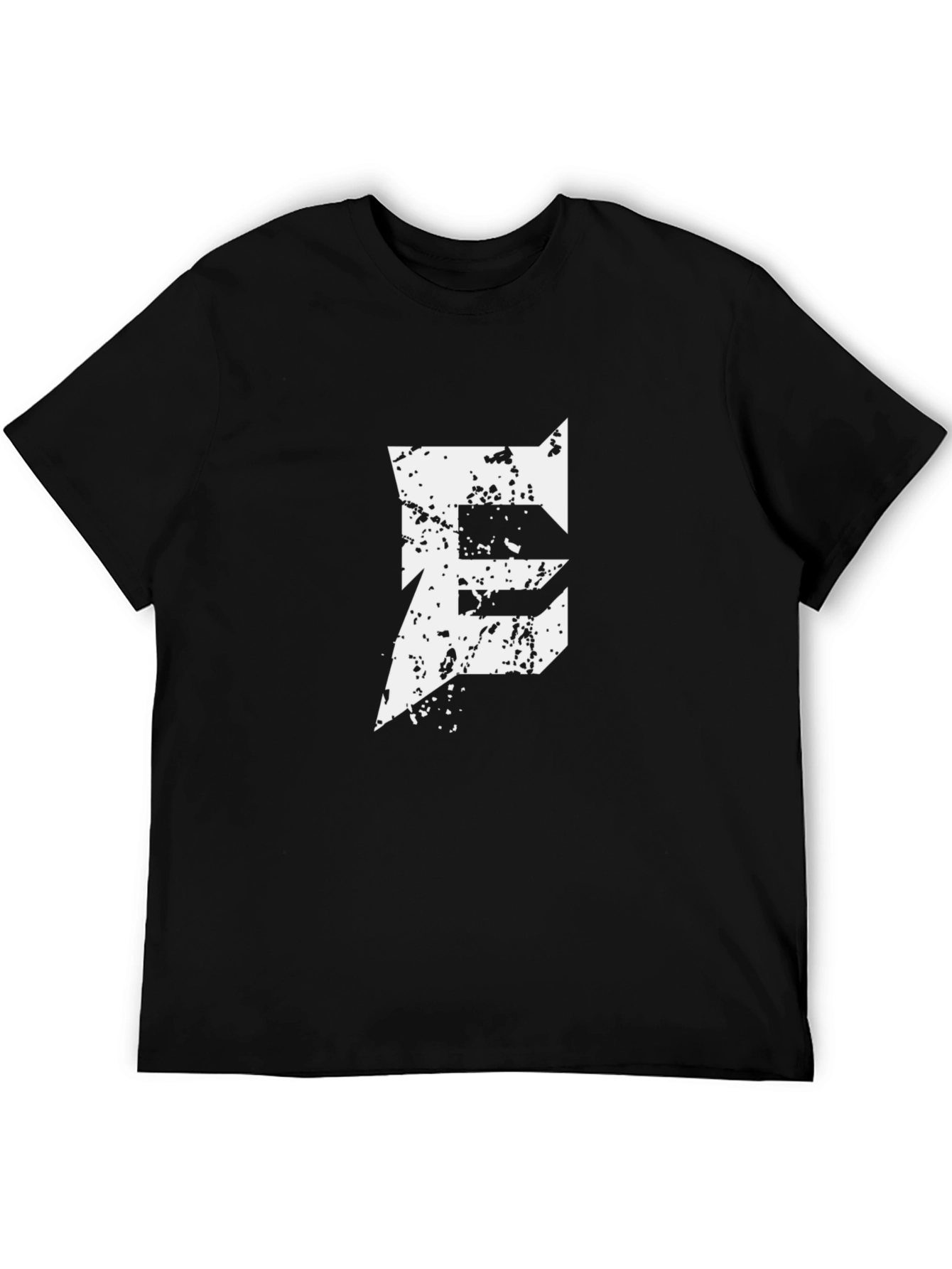 Mens Black T-Shirt with Distressed E Graphic