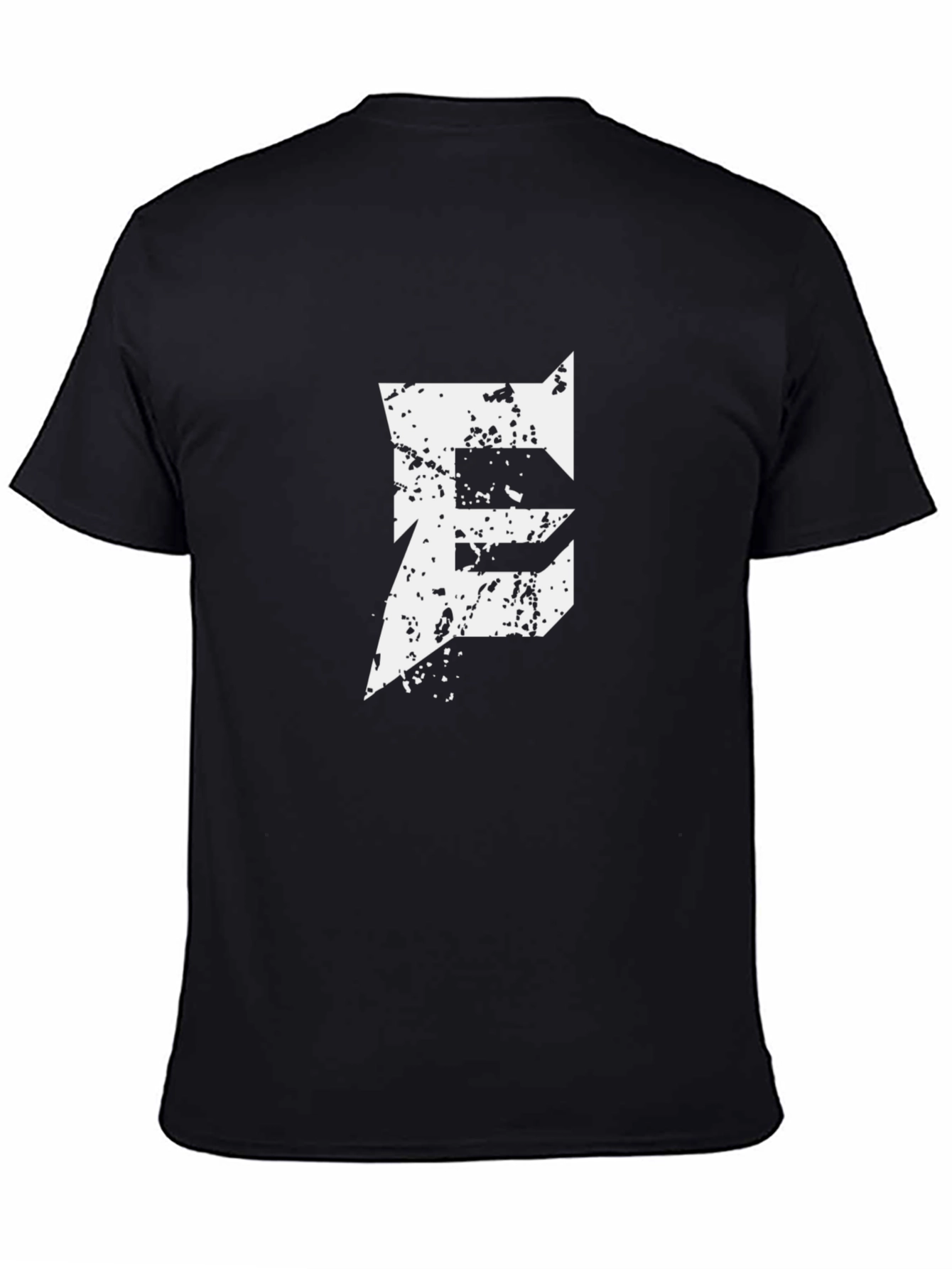 Mens Black T-Shirt with Distressed E Graphic