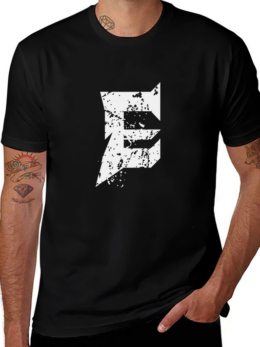 Mens Black T-Shirt with Distressed E Graphic
