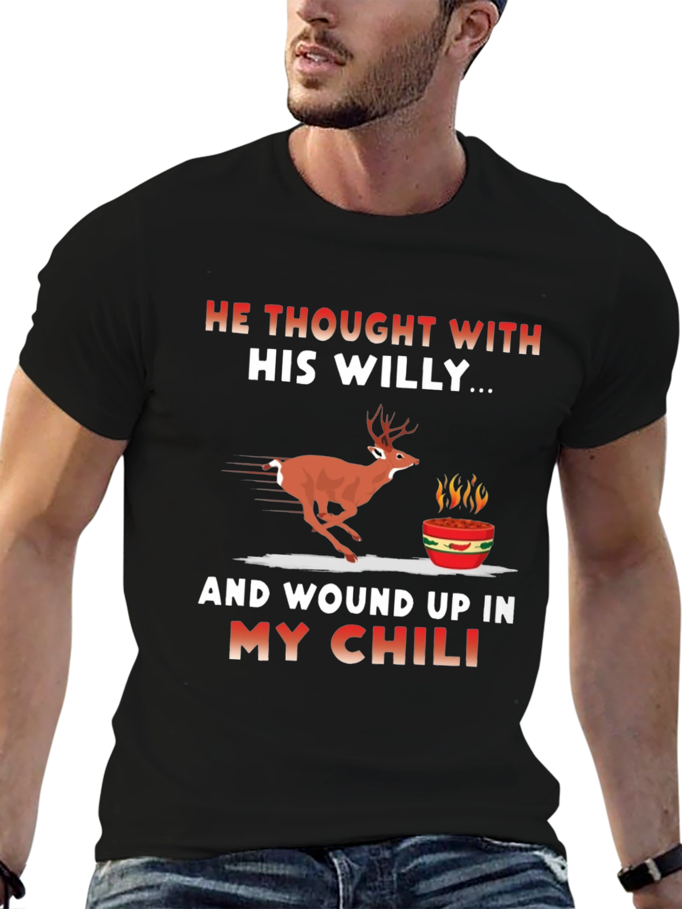 Humorous Deer Chili Graphic T-Shirt