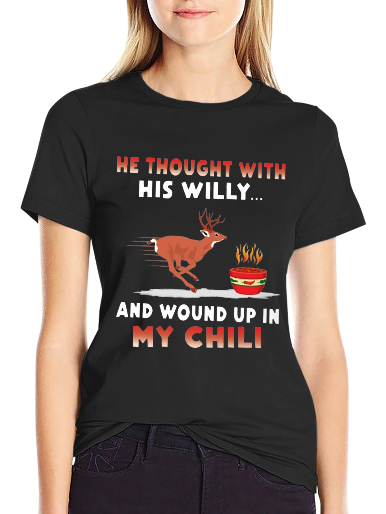 Humorous Deer Chili Graphic T-Shirt
