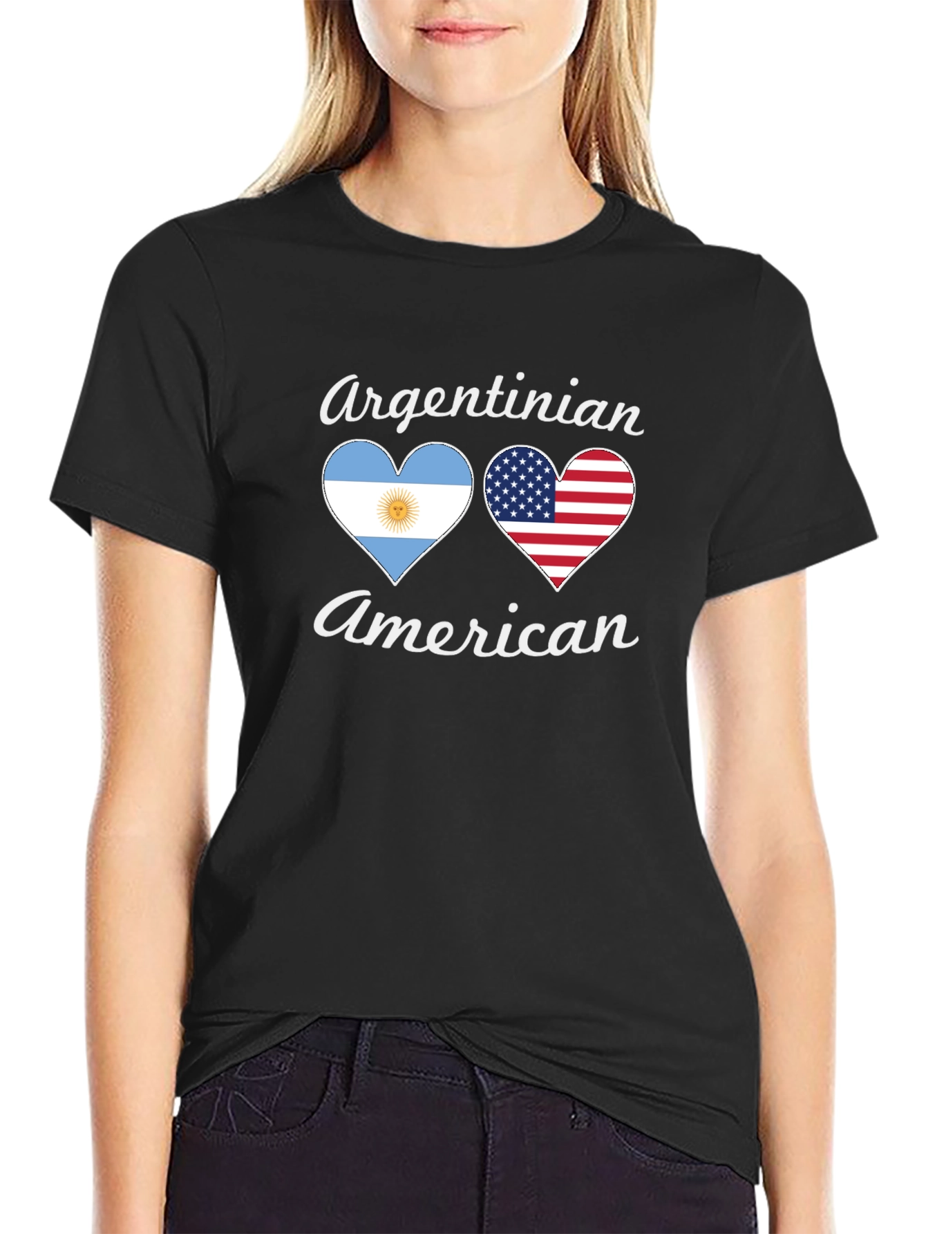 Argentinian American Flag Heart Graphic T-Shirt