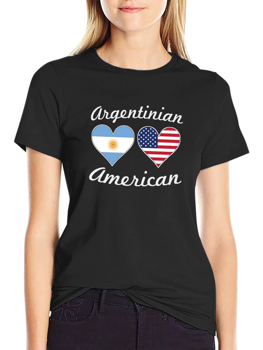 Argentinian American Flag Heart Graphic T-Shirt