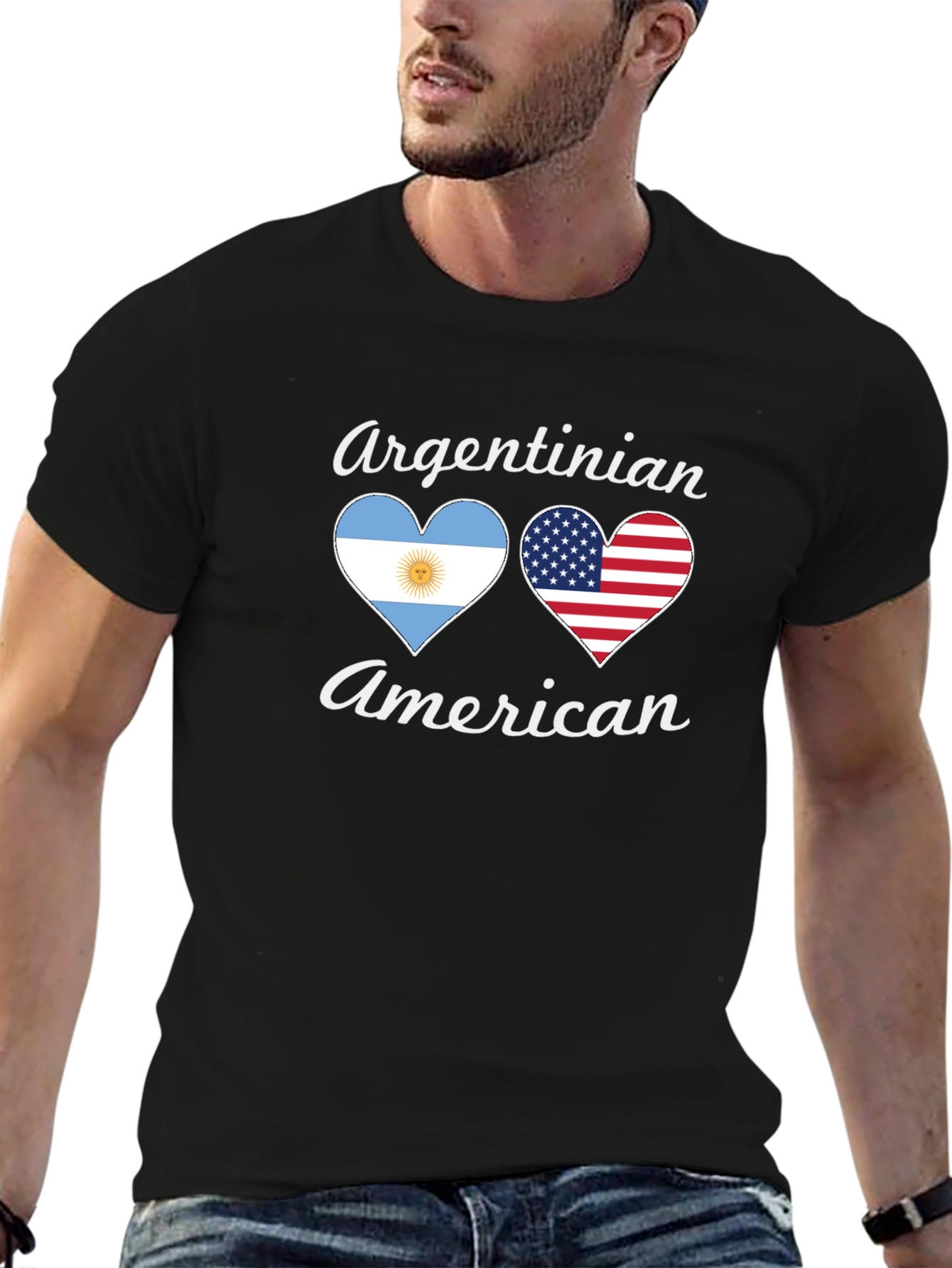 Argentinian American Flag Heart Graphic T-Shirt
