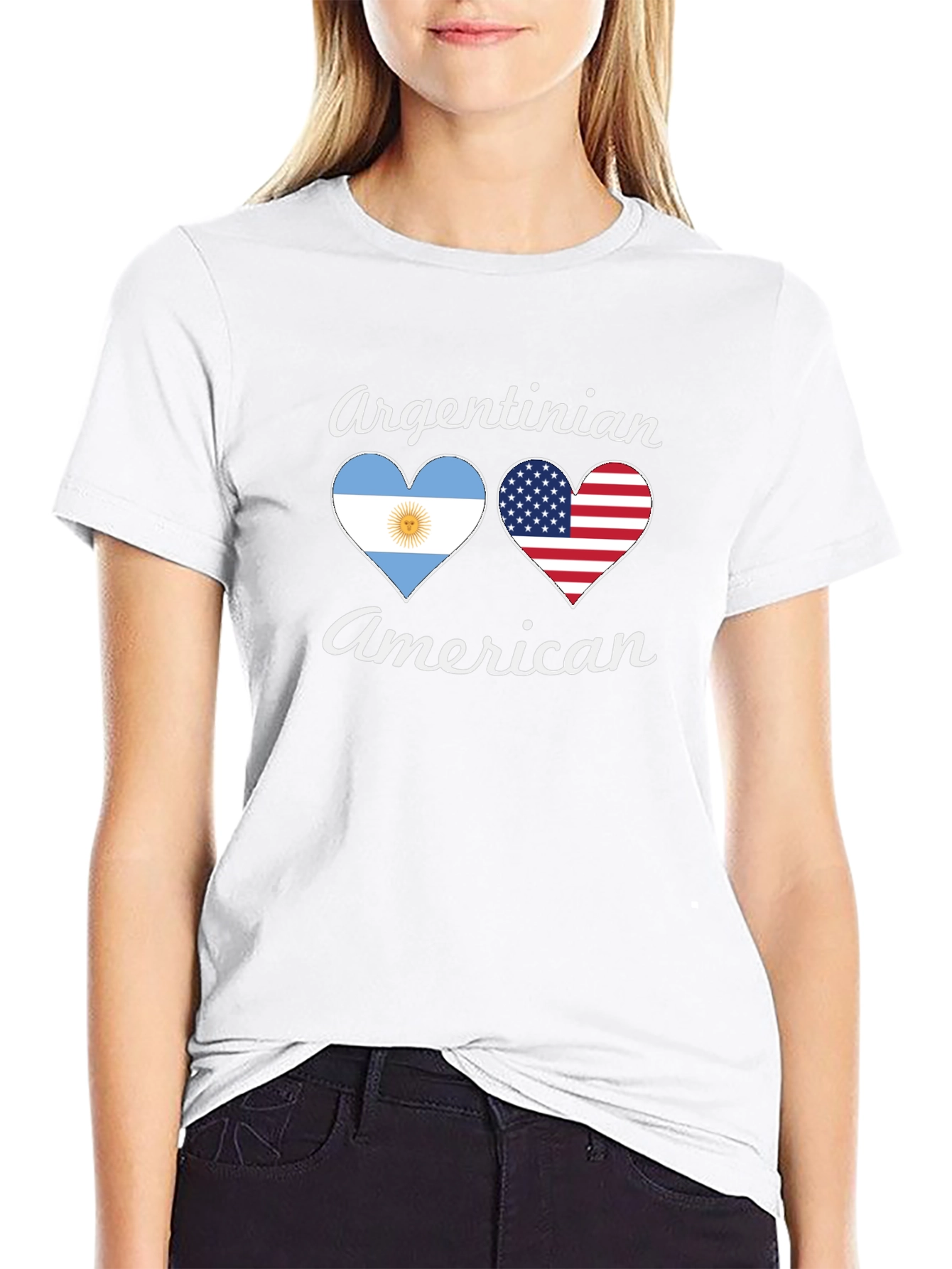 Argentinian American Flag Heart Graphic T-Shirt