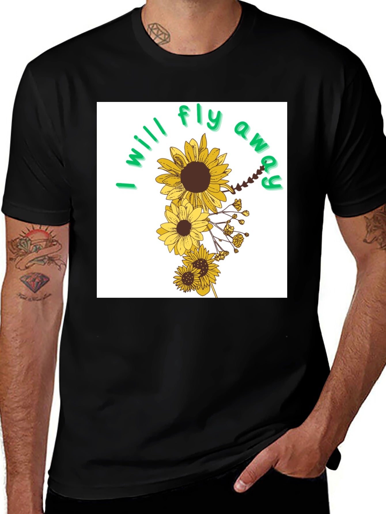Sunflower I will fly away Black T-Shirt