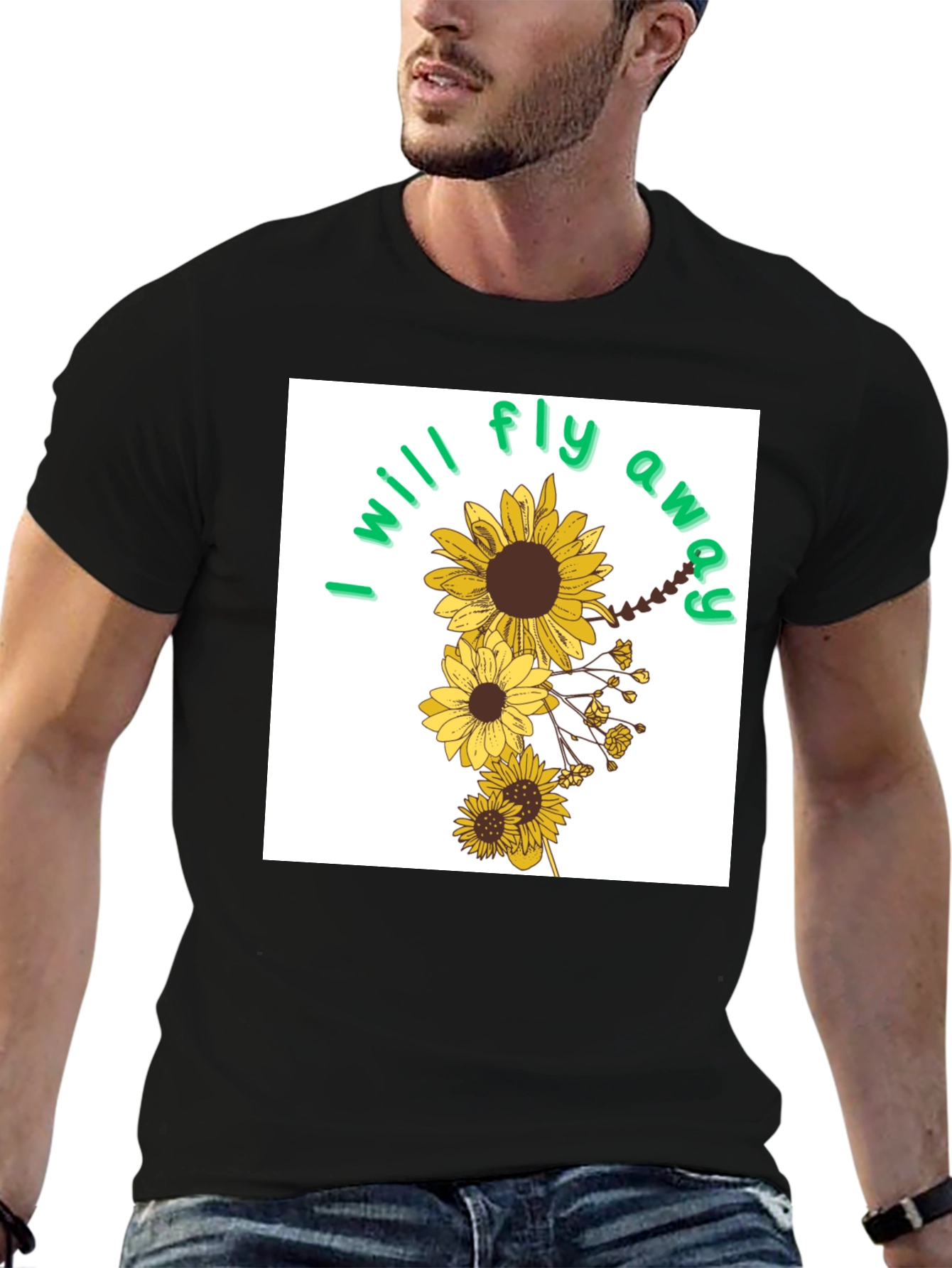 Sunflower I will fly away Black T-Shirt