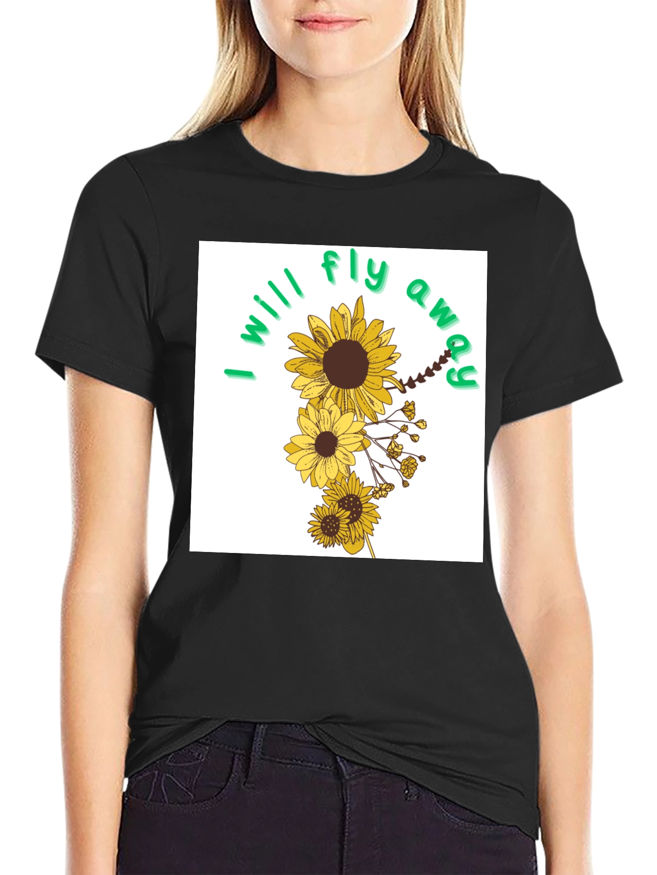 Sunflower I will fly away Black T-Shirt