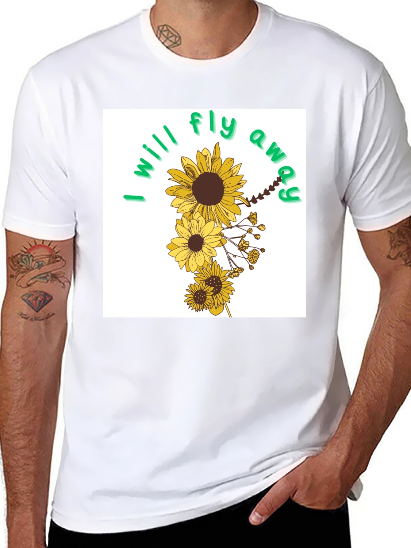 Sunflower I will fly away Black T-Shirt