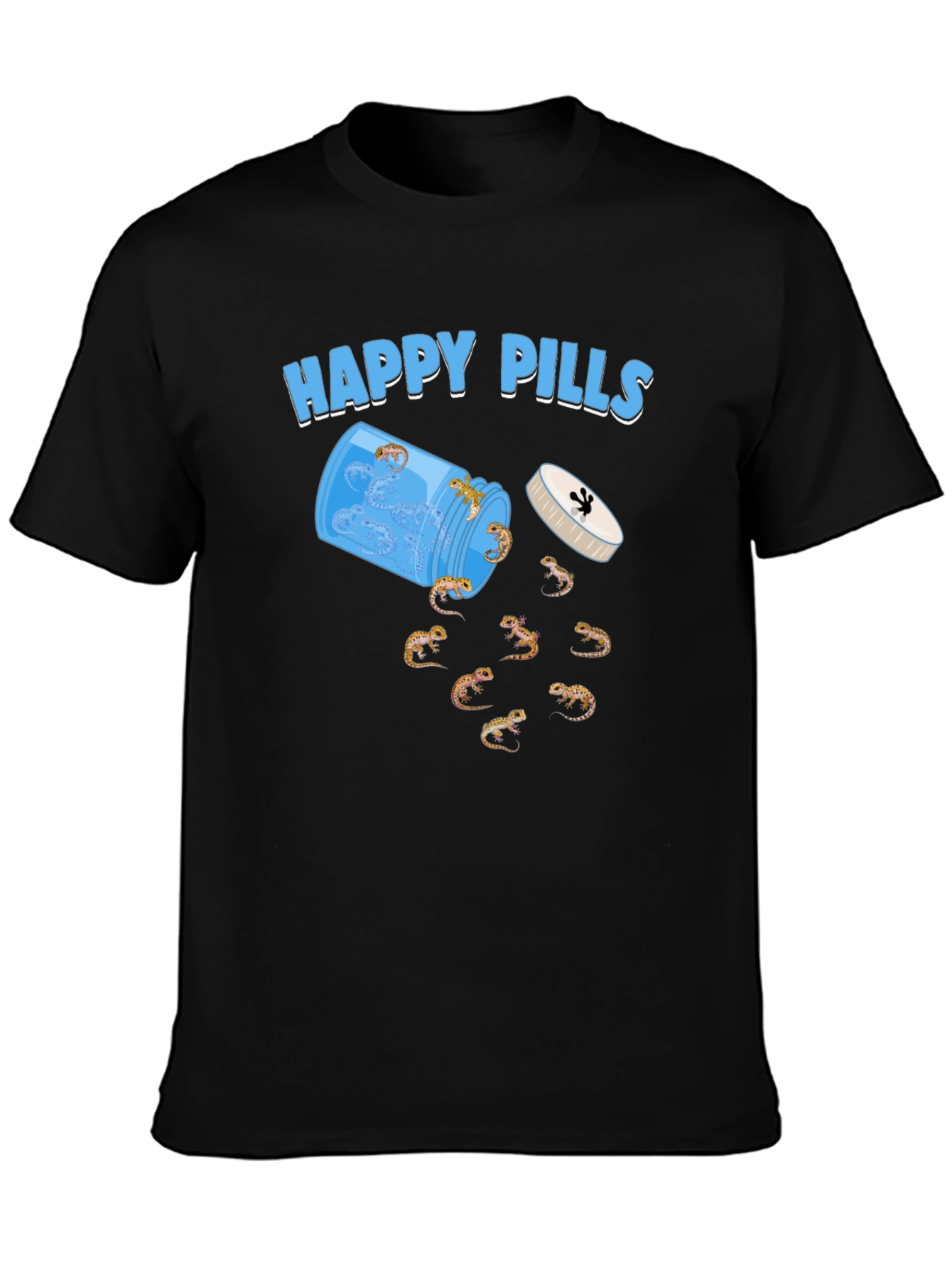 Happy Pills Gecko T-Shirt Black Cotton Crew Neck