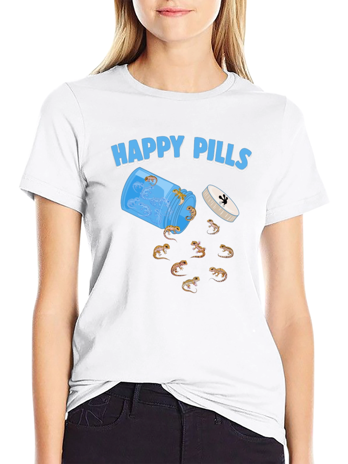 Happy Pills Gecko T-Shirt Black Cotton Crew Neck
