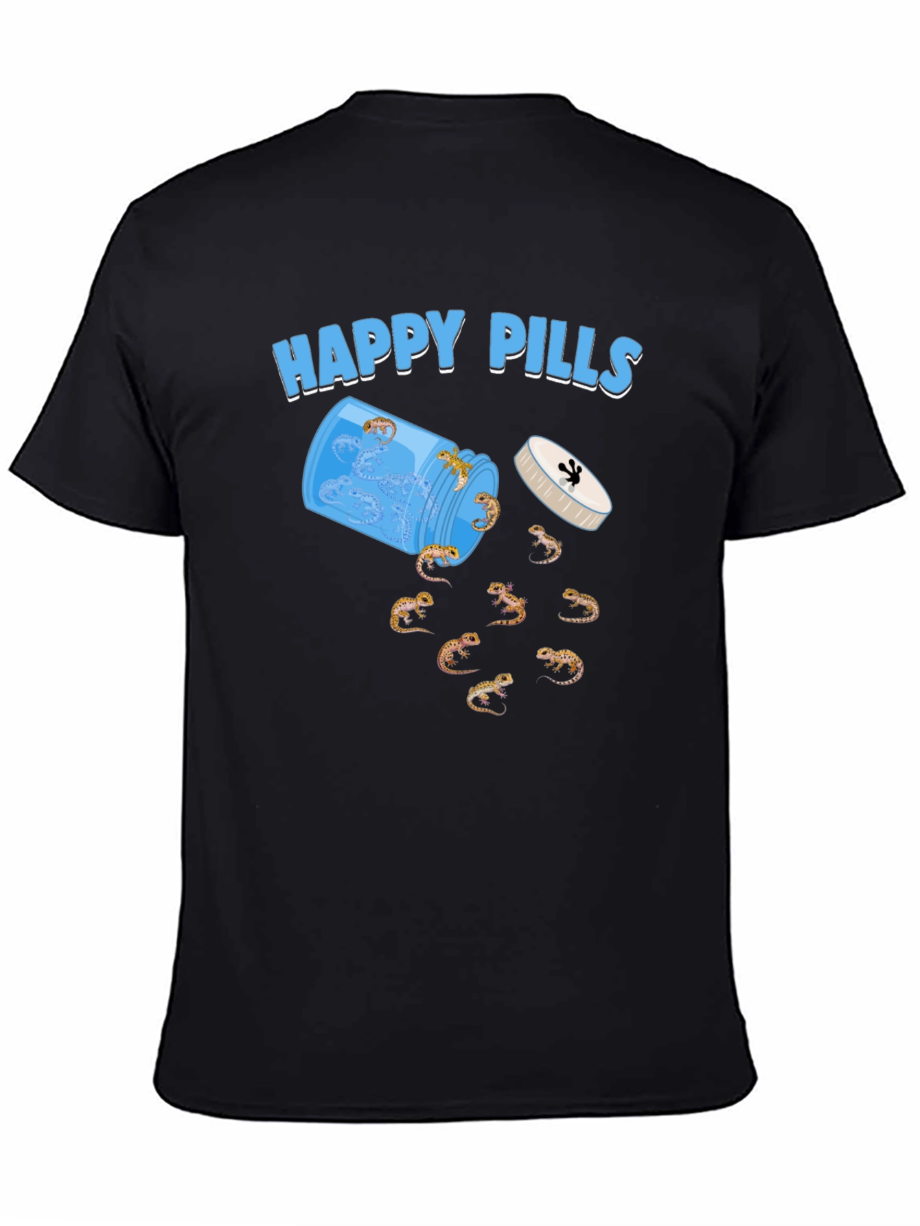 Happy Pills Gecko T-Shirt Black Cotton Crew Neck