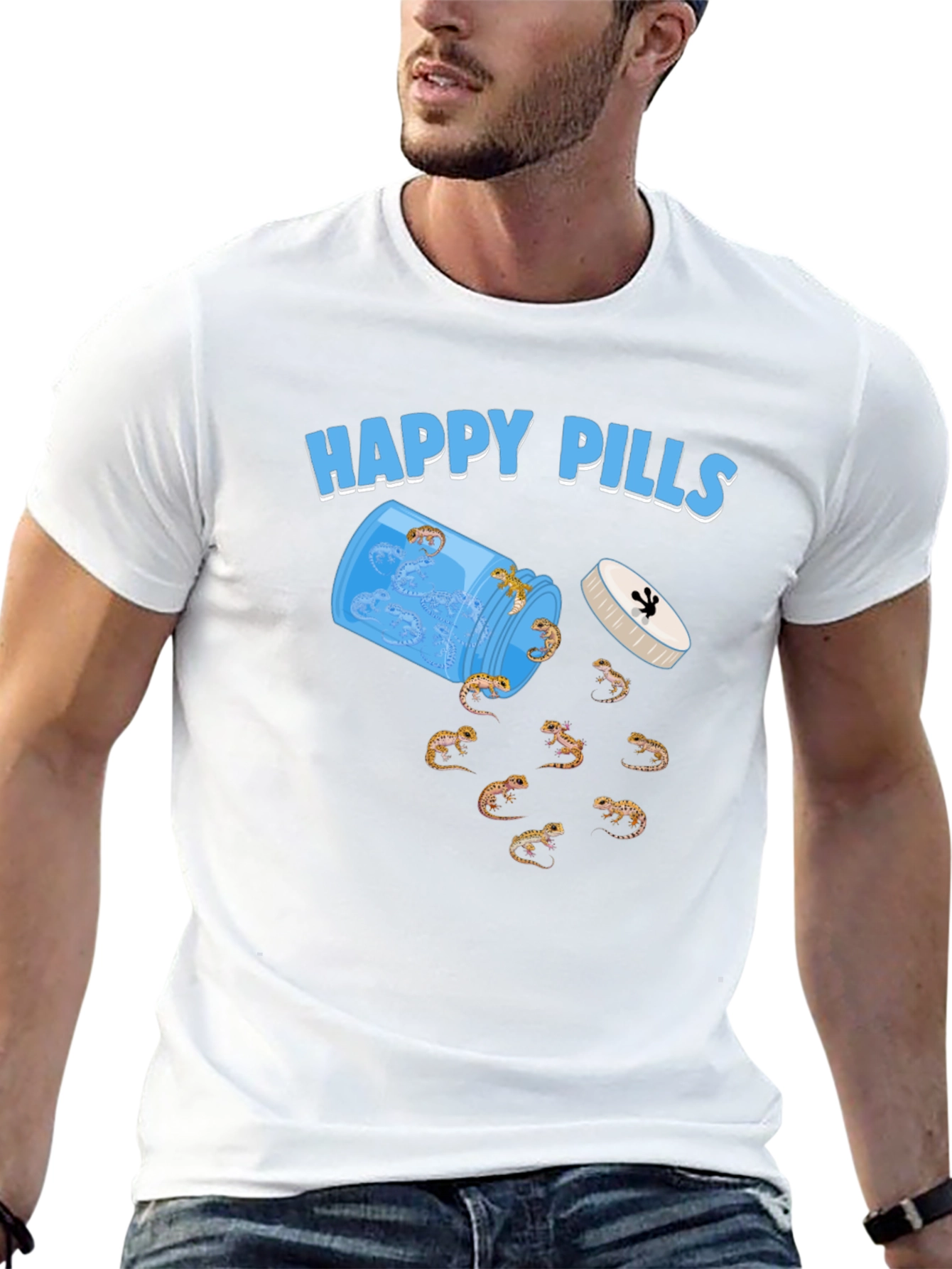 Happy Pills Gecko T-Shirt Black Cotton Crew Neck