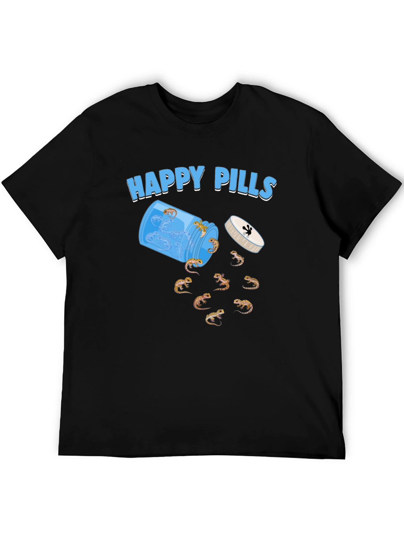 Happy Pills Gecko T-Shirt Black Cotton Crew Neck