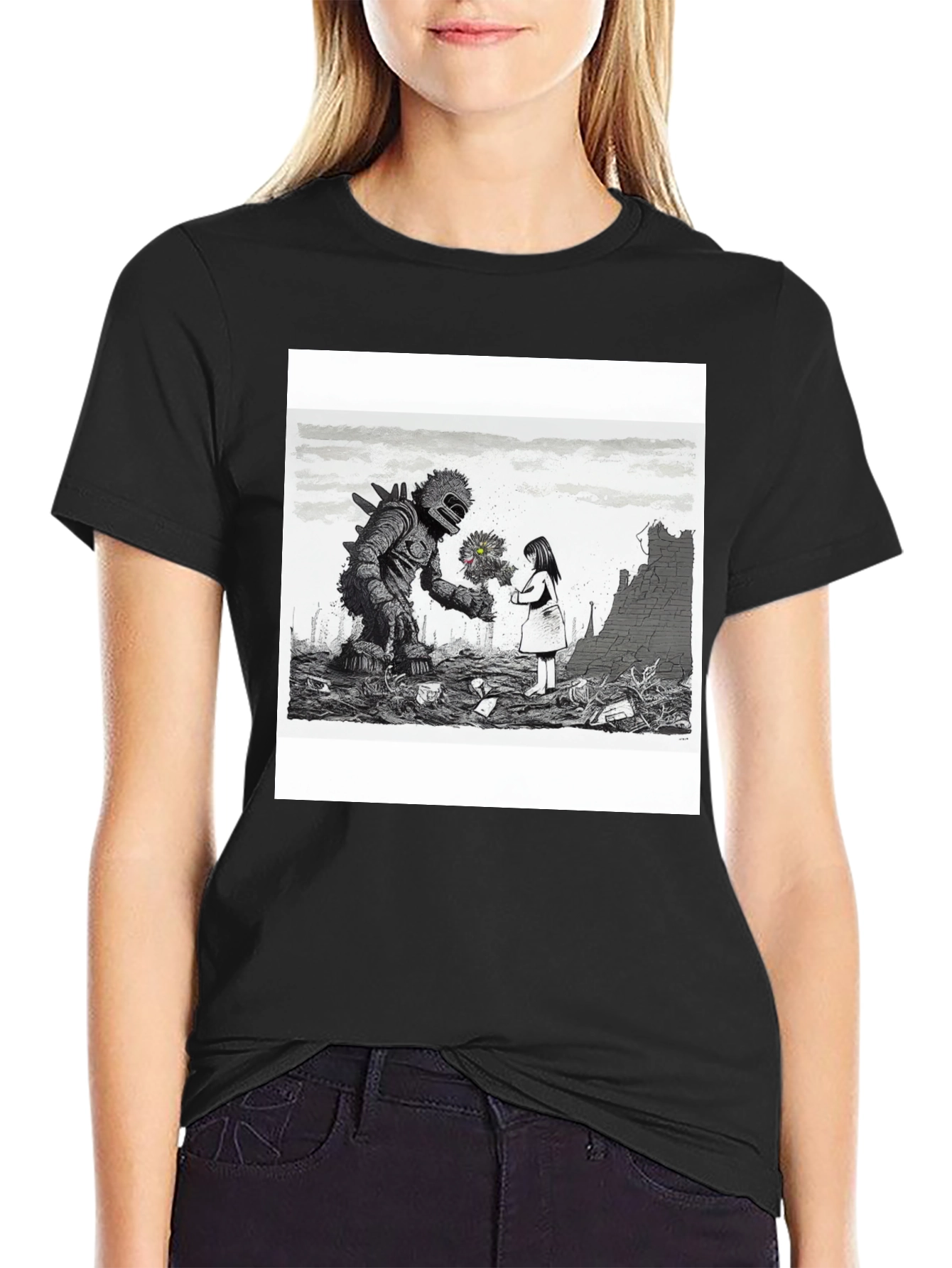 Monster & Girl Graphic Tee - Black