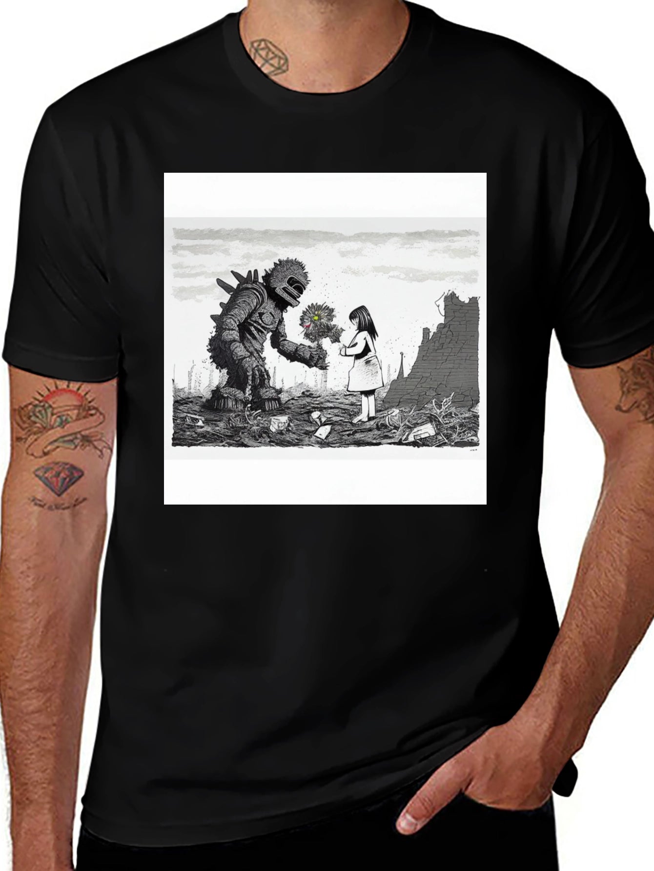 Monster & Girl Graphic Tee - Black