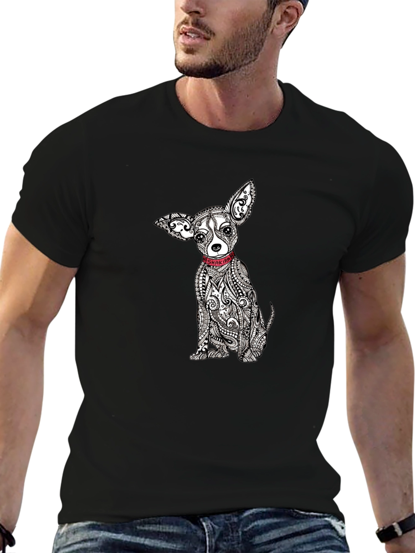 Chihuahua Dog Print Black T-Shirt