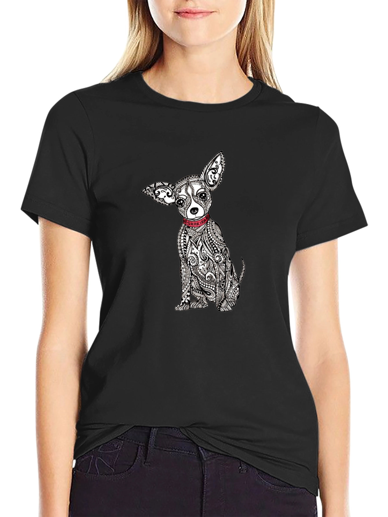 Chihuahua Dog Print Black T-Shirt