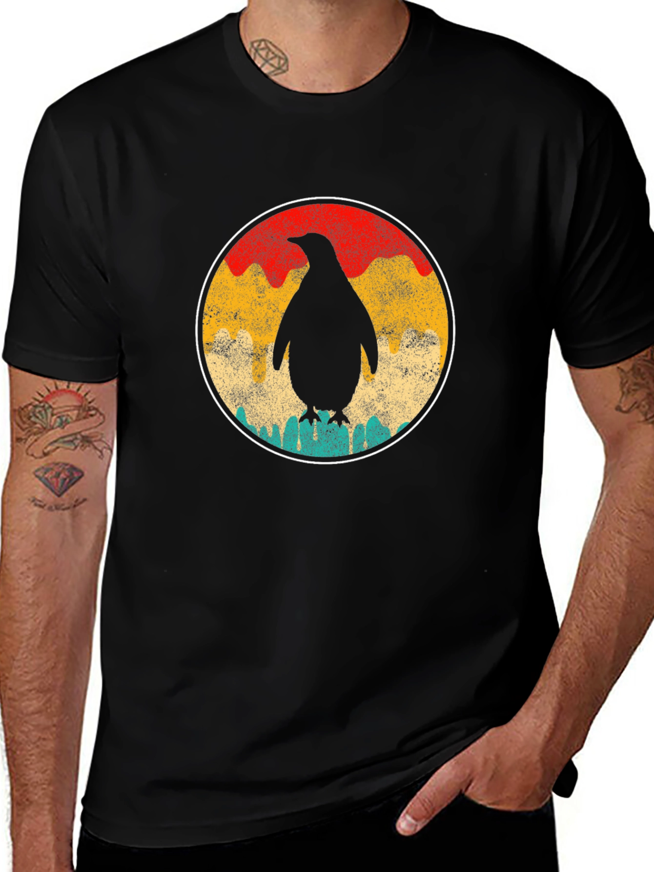 Retro Penguin Graphic Tee - Unisex Black T-Shirt